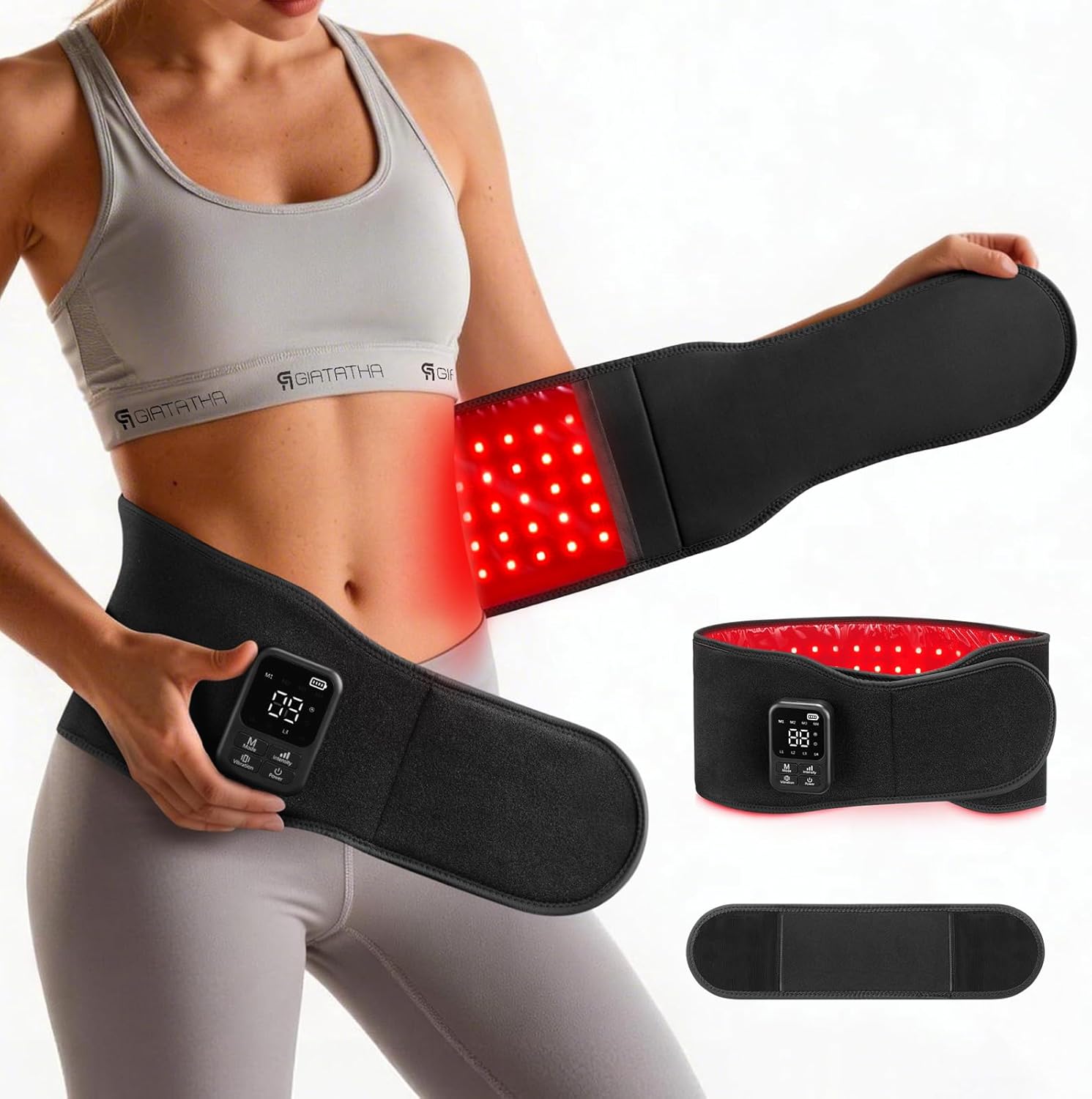 Cordless Red Light Therapy Belt for Body – 660nm & 850nm NIR Therapy Wrap with Dual Massage Motors and Heat – Portable 5000mAh Rechargeable for Back Waist Muscle Comfort and Stomach Shaping