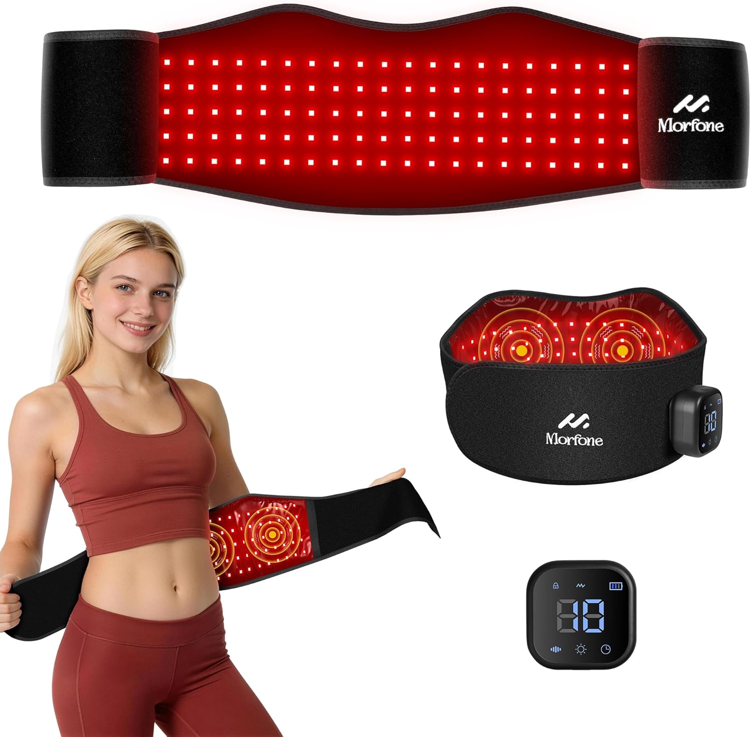 Morfone Red Light Therapy, Cordless Red Light Therapy Belt for Body with Vibration 660nm&850nm, Back Pain Products for Back Shoulder