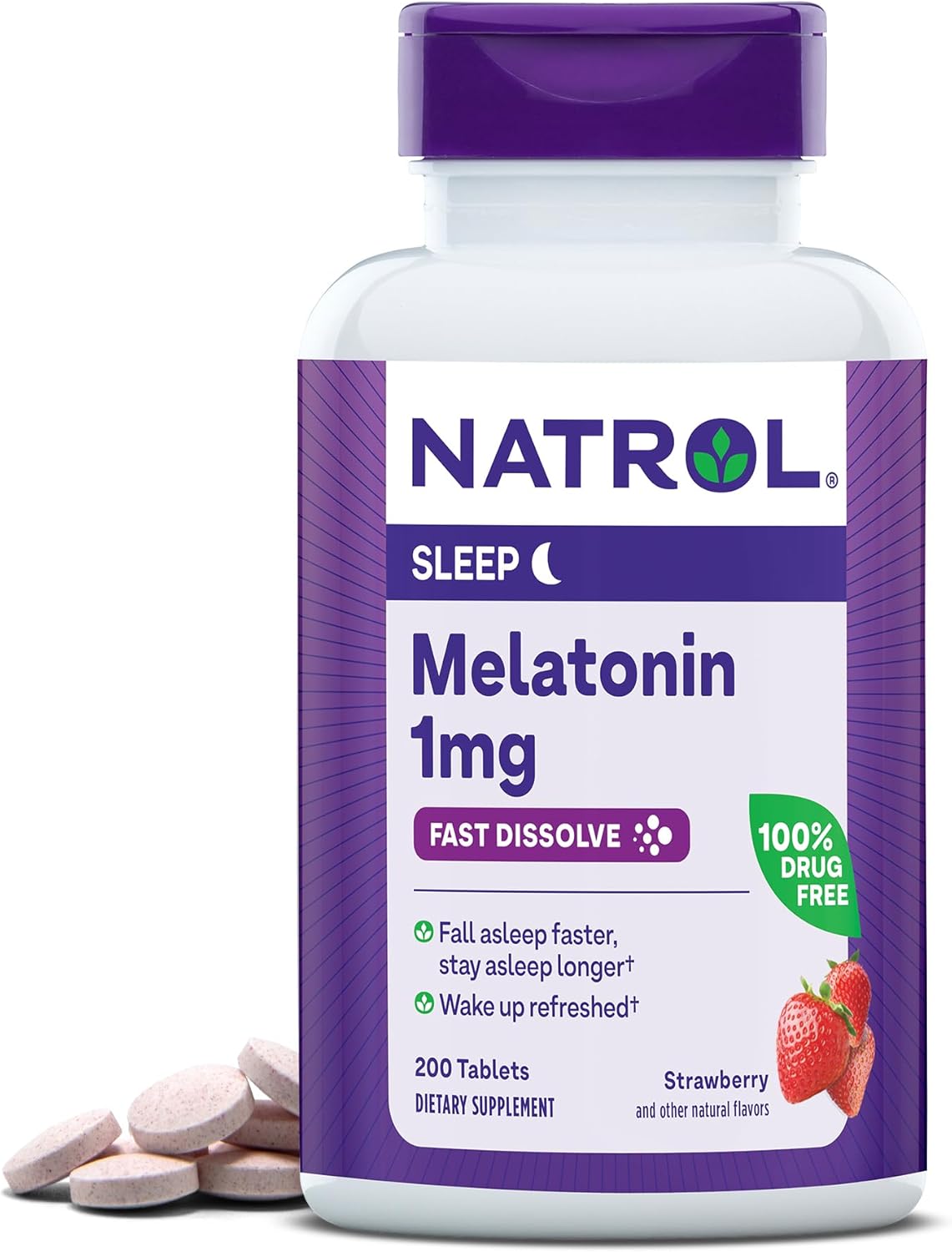 Natrol Melatonin 1 mg Fast Dissolve Tablets, Strawberry, 200 Count