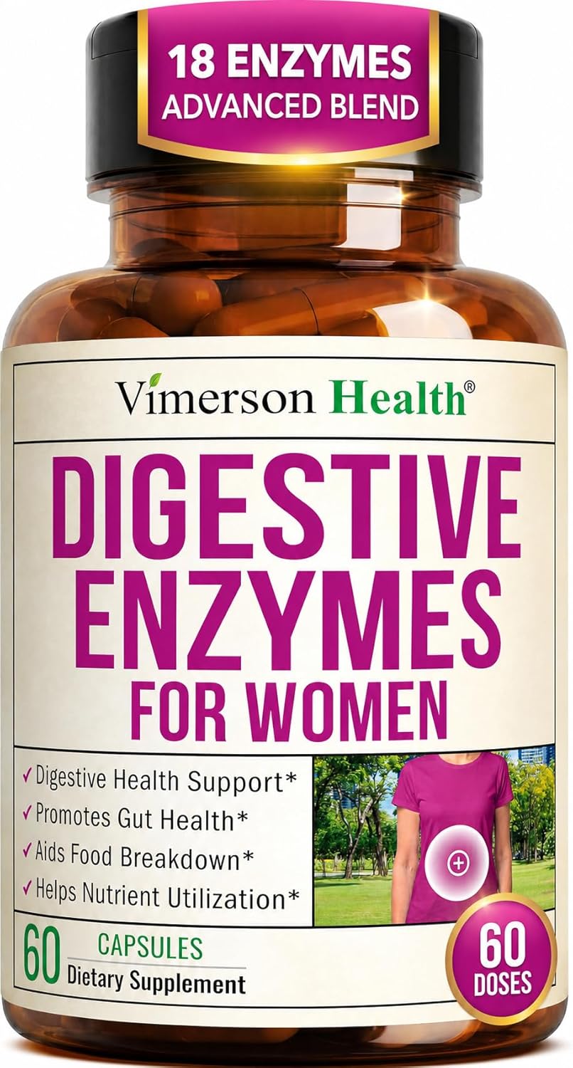 Digestive Enzymes for Women – 18 Plant Based Enzymes – Debloat & Bloating Relief w/Bromelain, Papain, Lactase & Amylase – Aids Protein, Dairy, Fiber & Carb Digestion + Gut Health 60 Veggie Caps