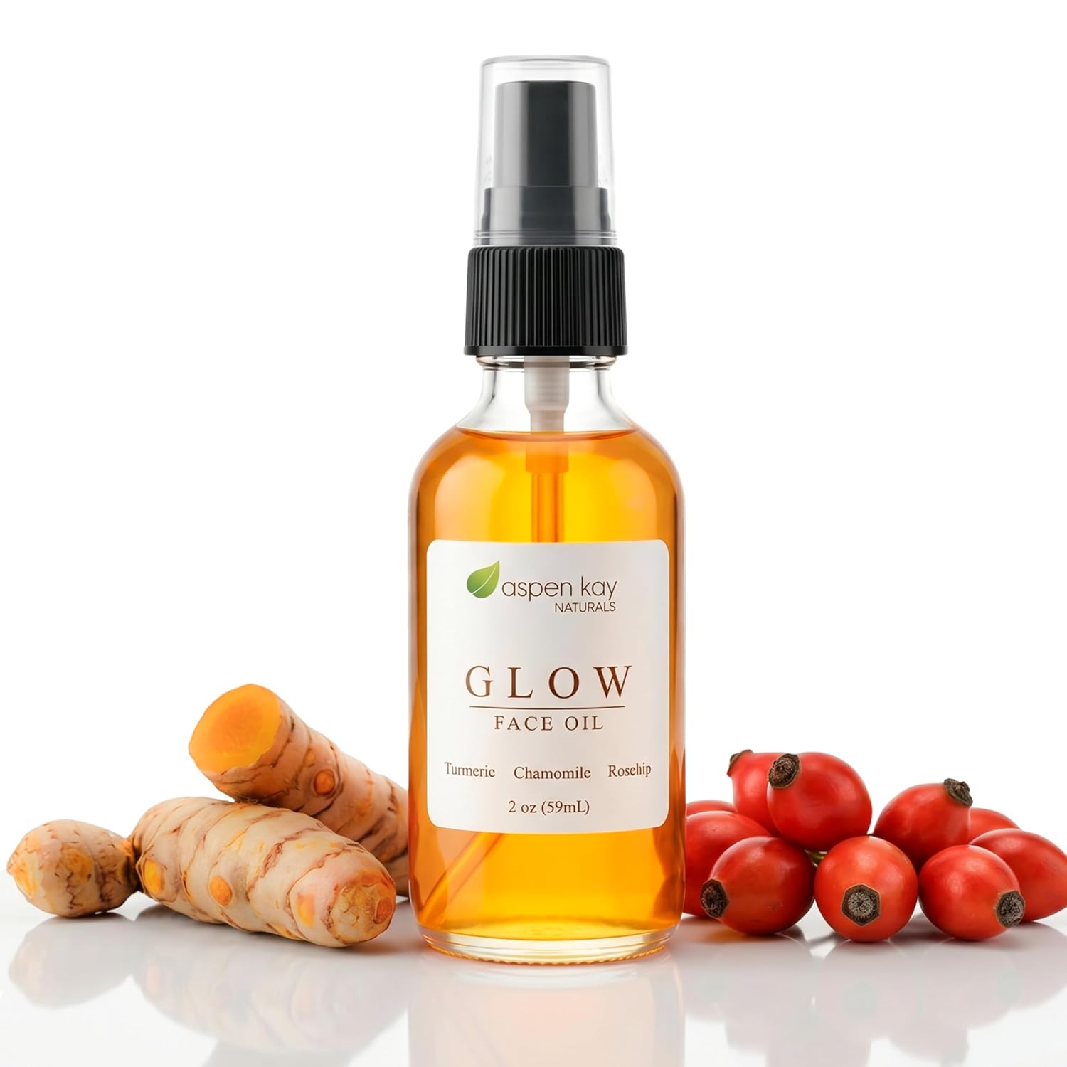 Aspen Kay Naturals Glow – Turmeric & Rosehip Face Oil, Natural & Organic Face Moisturizer with Turmeric, Camellia, Sea Buckthorn and Chamomile – Facial Serum – 2 oz