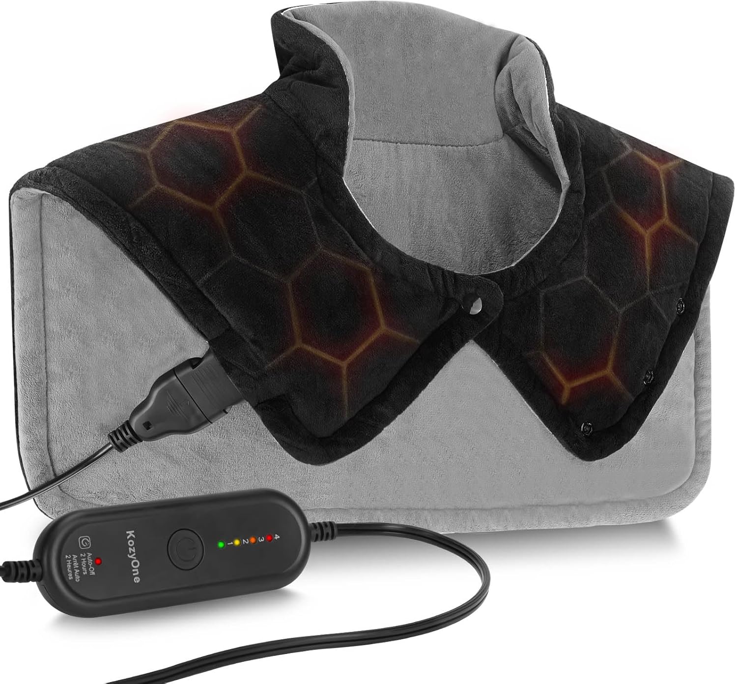 KozyOne Weighted Premium Heating Pad for Neck, Shoulders & Back, Far Infrared & Negative Ion Therapy for Pain Relief, 4 Heat Settings, Auto Shut-Off, Machine Washable (22″ x 20.5″)