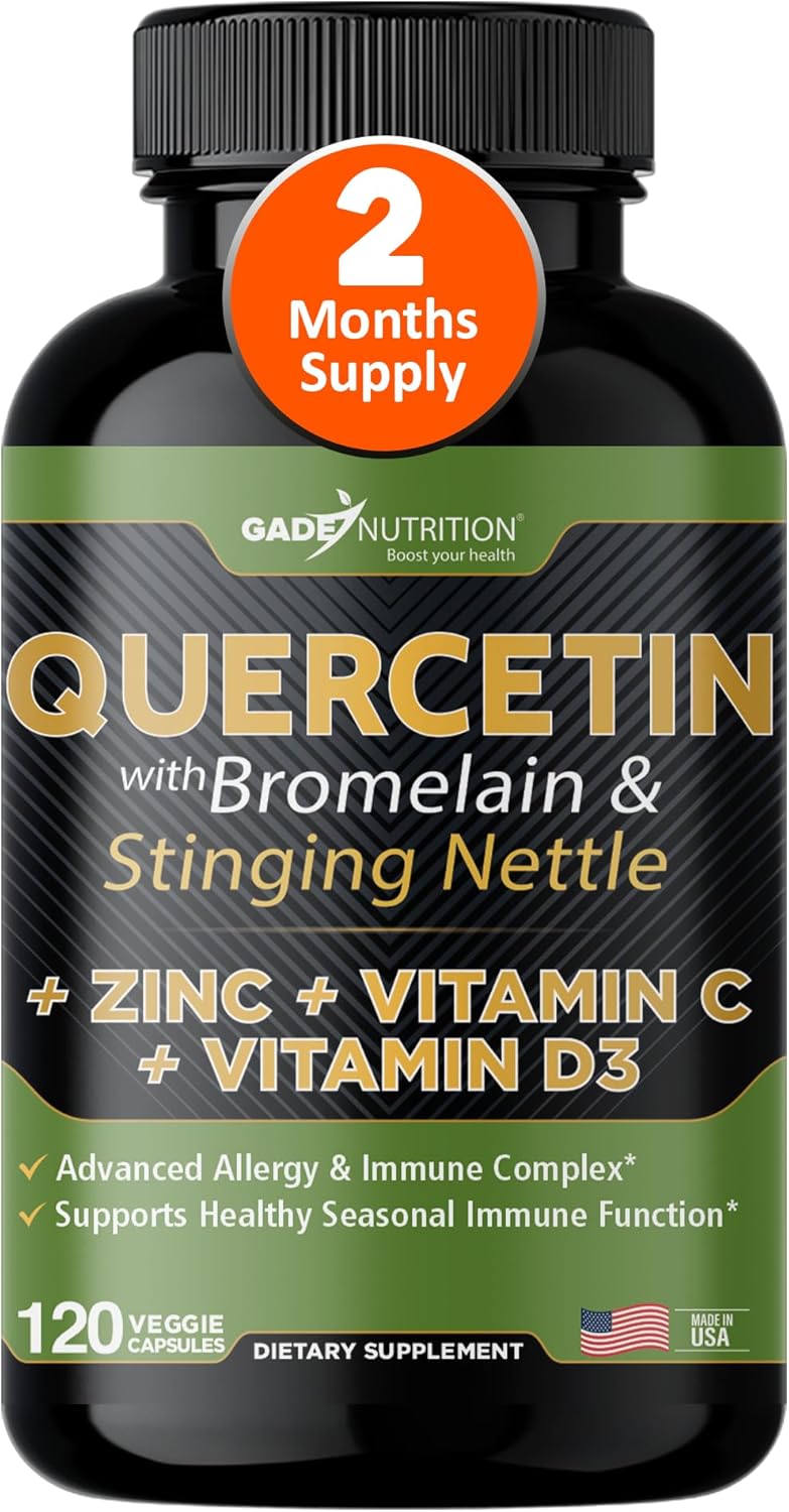 Gade Nutrition Quercetin with Bromelain Vitamin C and Zinc + Stinging Nettle | Immune Support Supplement 500mg Capsules | Non-GMO | Made in USA |2 Month Supply | Third Party Tested