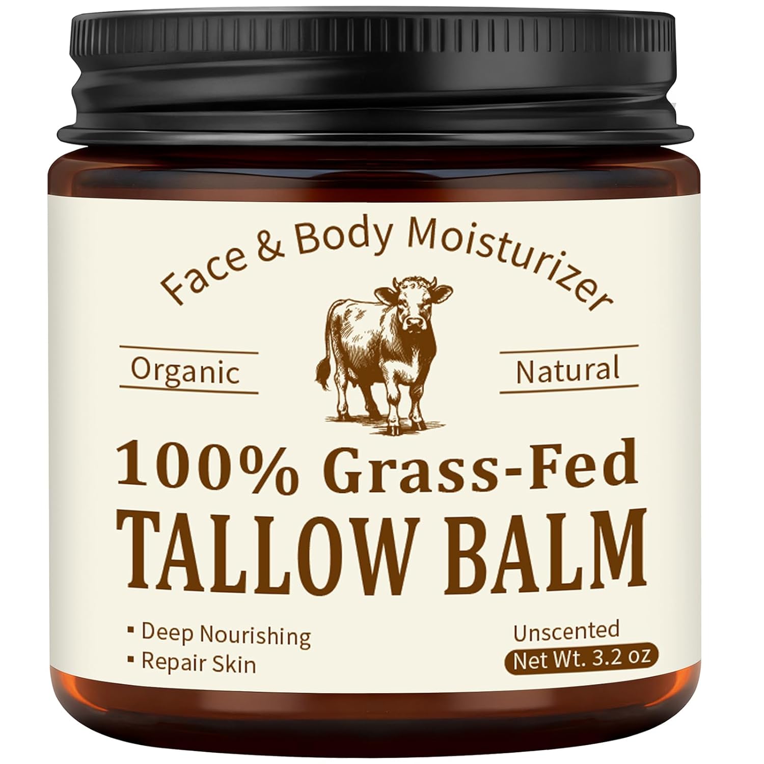 Veakoo Beef Tallow for Skin & Face, Organic Grass Fed Beef Tallow Balm, Unscented Natural Tallow Face Moisturizer, Body Butter, Moisturizing Cream for Women Men, Nourish Soothe Dry Skin