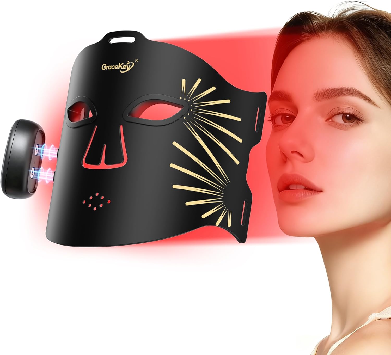 HSA FSA Gracekey Red Light Therapy for Face, 4-in-1 Colors LED Facial Light Therapy Mask, 2000mAh Rechargeable Light Therapy with Timer for Home Use
