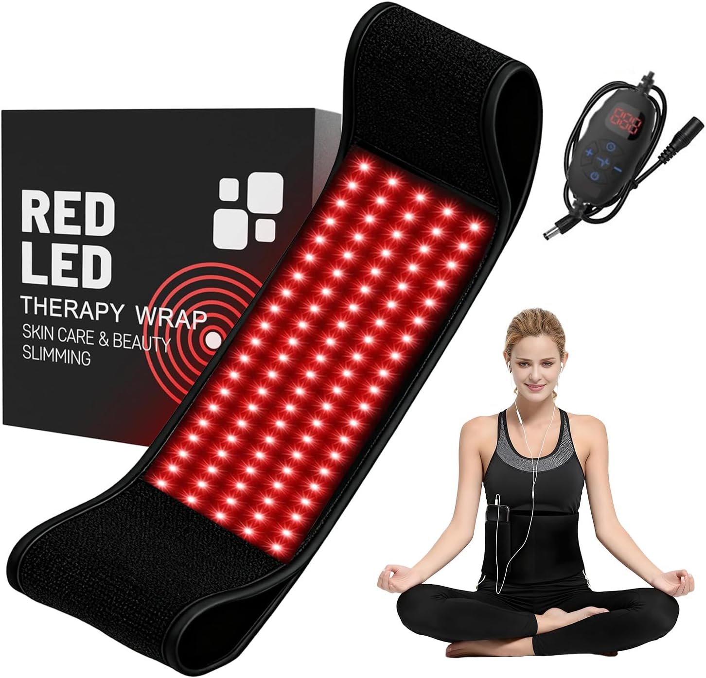 Red Light Therapy Belt with Controller, Infrared Light Heating Light Therapy Wrap Belt, Portable Red Light Therapy for Women Men Relaxing Muscle, Black