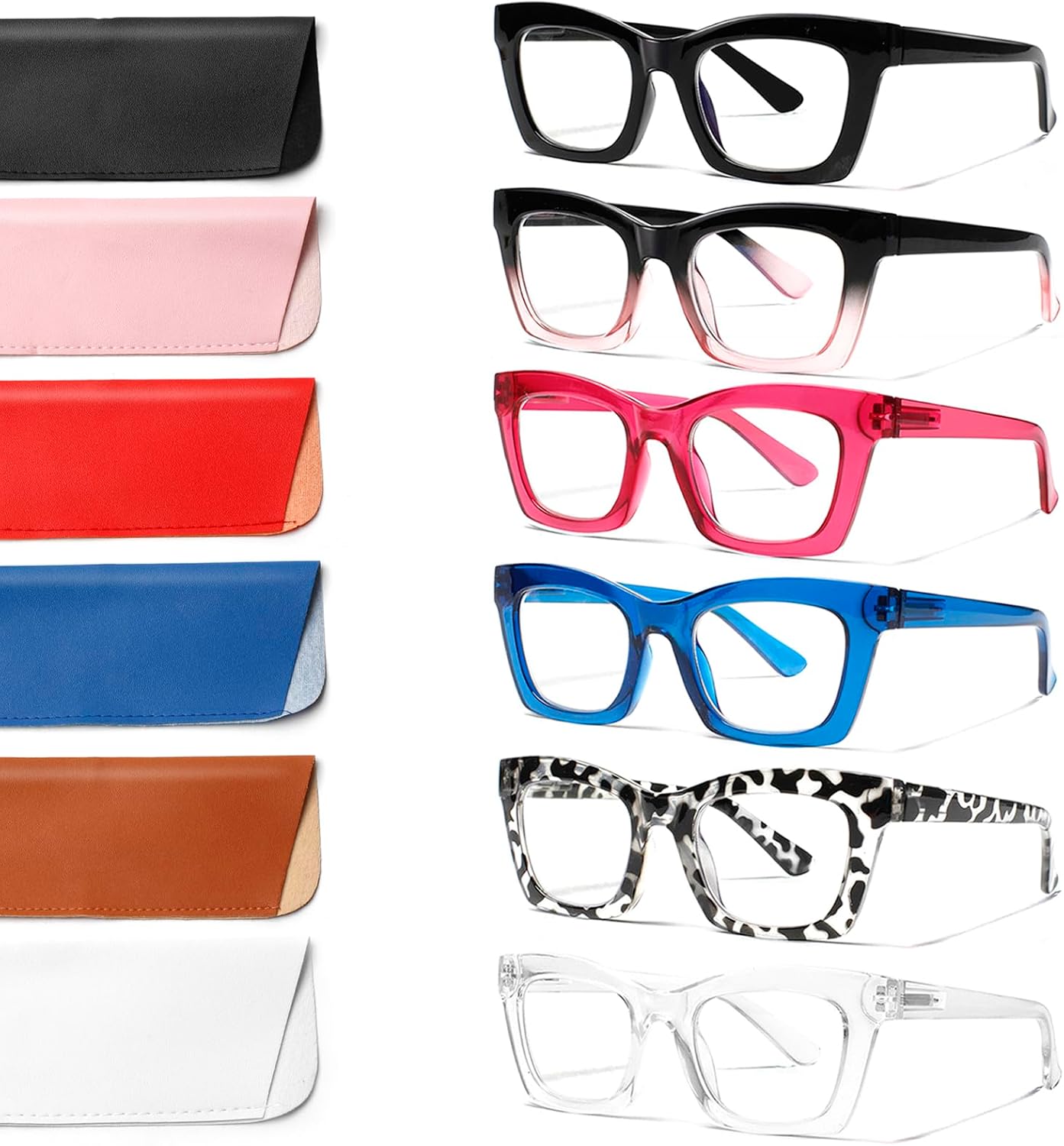 6 Pack Reading Glasses for Women Blue Light Blocking Computer Square Readers with Spring Hinge (Mix Color, 2.00, x)