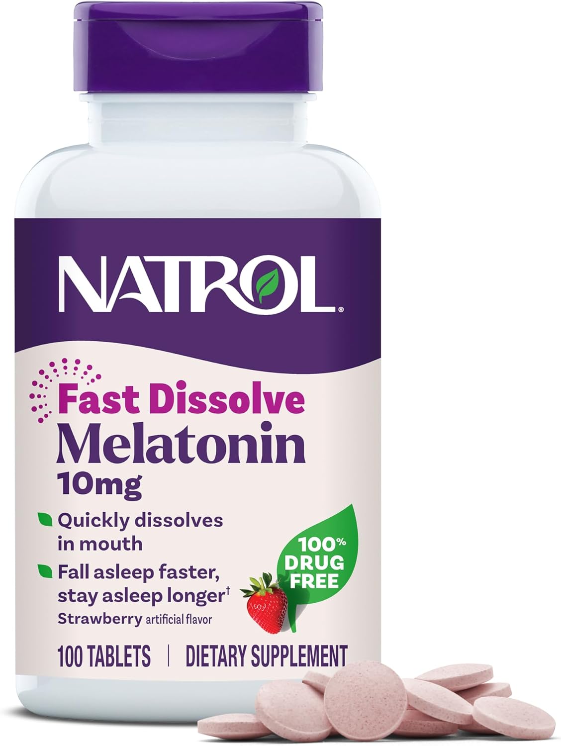 Natrol Melatonin 10 mg Fast Dissolve Tablets, Strawberry, 100 Count