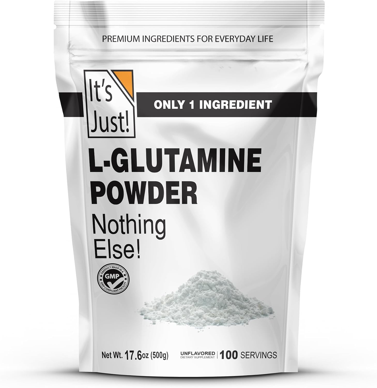 It’s Just! – L-Glutamine Powder, Unflavored, Amino Acid, Faster Muscle Recovery, Leaky Gut, Digestive Support (500 Grams / 100 Servings)