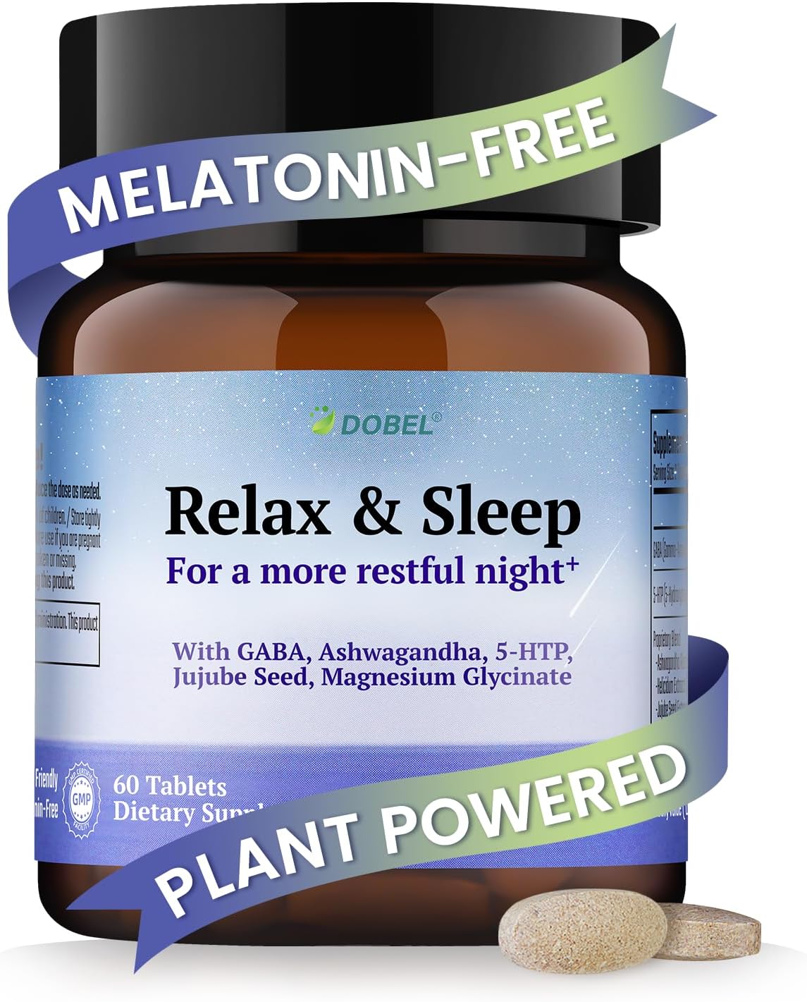 DOBEL Relax & Sleep – Melatonin Free Sleep Aid for Adults – Magnesium Glycinate, Ashwagandha, GABA & 5-HTP – Non-Habit Forming Support for Deep Sleep & Evening Calm – 60 Tablets