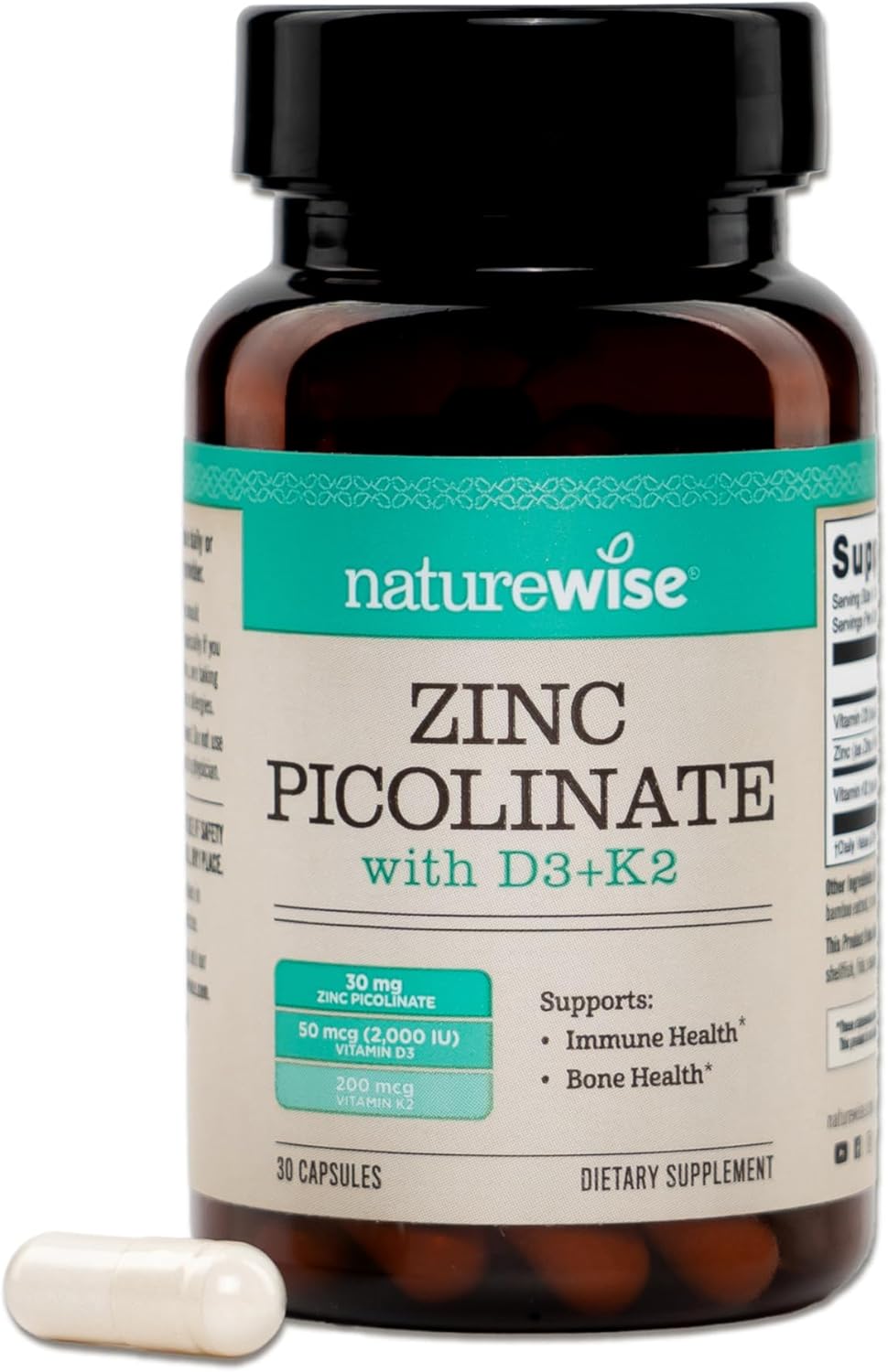 NatureWise Zinc Picolinate with D3 + K2 – Zinc Supplements for Men & Women + Vitamin D3 K2 – Supports Immune & Bone Health* – Non-GMO, Gluten Free, USA Manufactured – 30 Capsules[30 Day Supply]