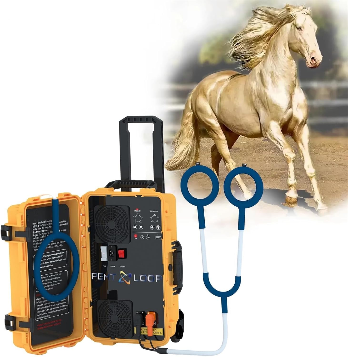 Pulse Electromagnetic PEMF Therapy Machine,Magnetic Horse PEMF Therapy Devices with X Wing, Single and Butterfly Loop, for Animals Pain Management(Yellow)