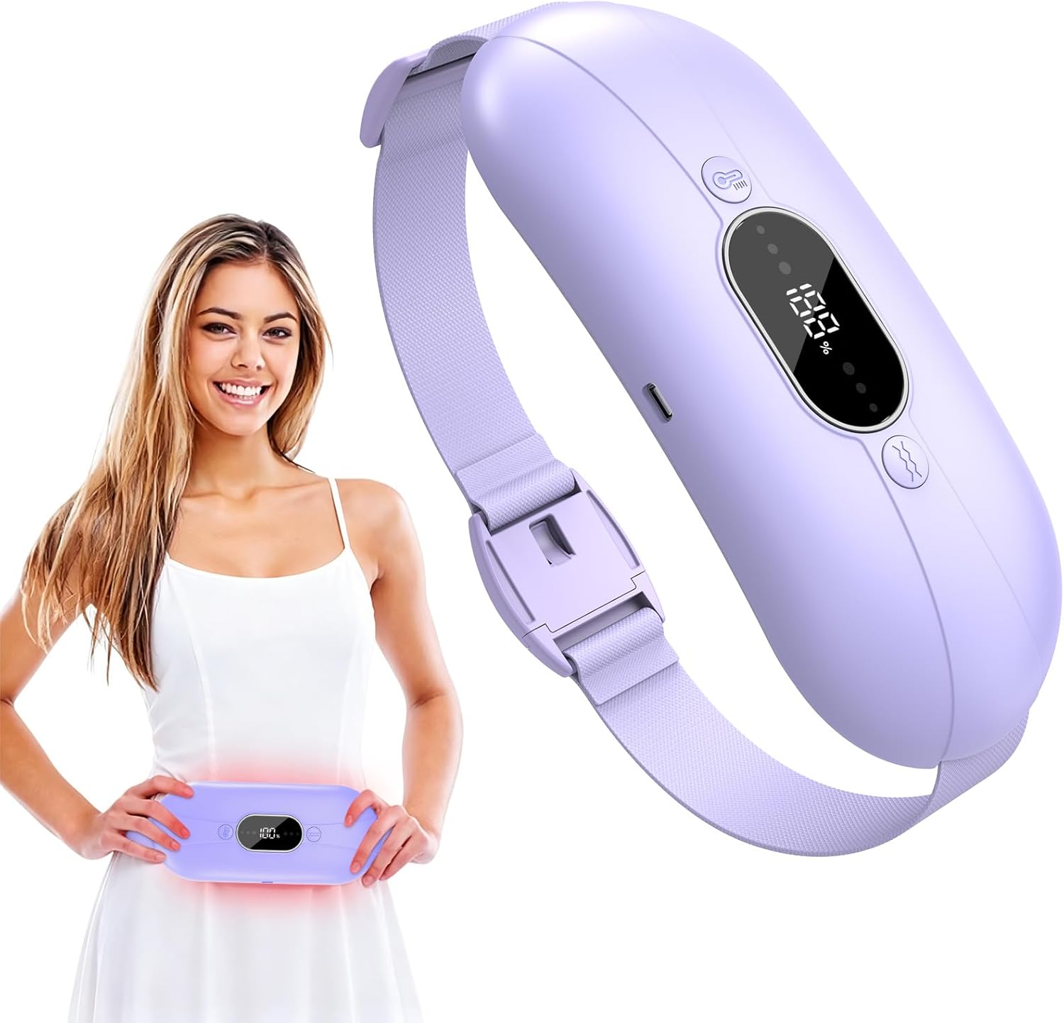 Portable Heating Pad for Period Cramps: New Cordless Menstrual Heating Pad with 3 Heat Levels and 3 Massage Modes, 3s Fast Heating Gift for Women and Girl Purple