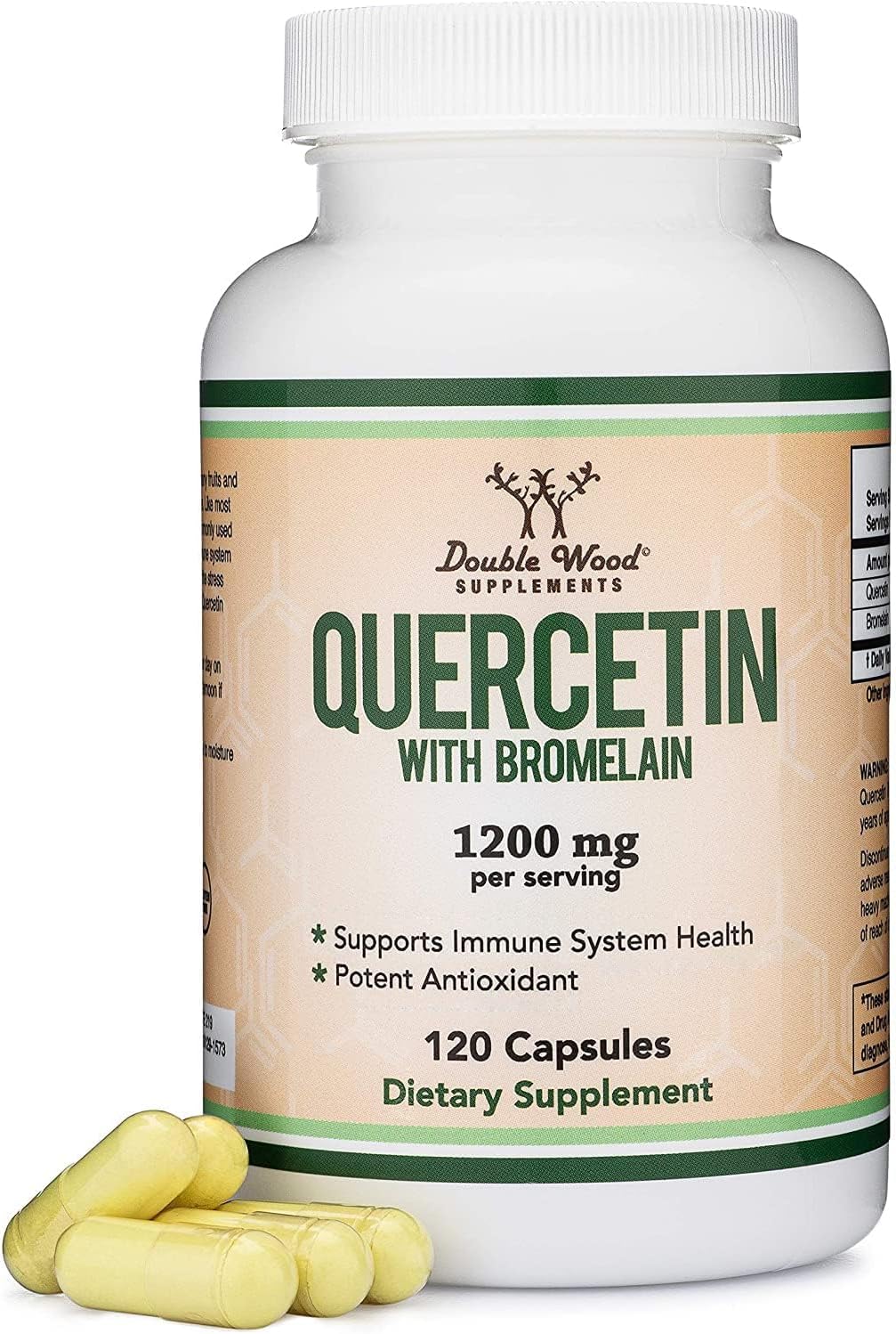 Quercetin with Bromelain – 96% Highly Purified – 120 Count (1,200mg Servings) – Supports Healthy Immune Functions in Men and Women (Vegan Safe, Third Party Tested, Gluten Free) by Double Wood