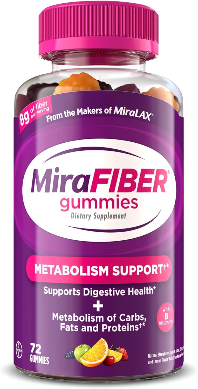 MiraFIBER Gummies, From The Makers of MiraLAX, Fiber to Support Your GLP-1 Journey, 8g Per Serving, Gut Health for Men & Women, Prebiotic Fiber Gummies for Adults, Mixed Fruit Flavor 72Ct