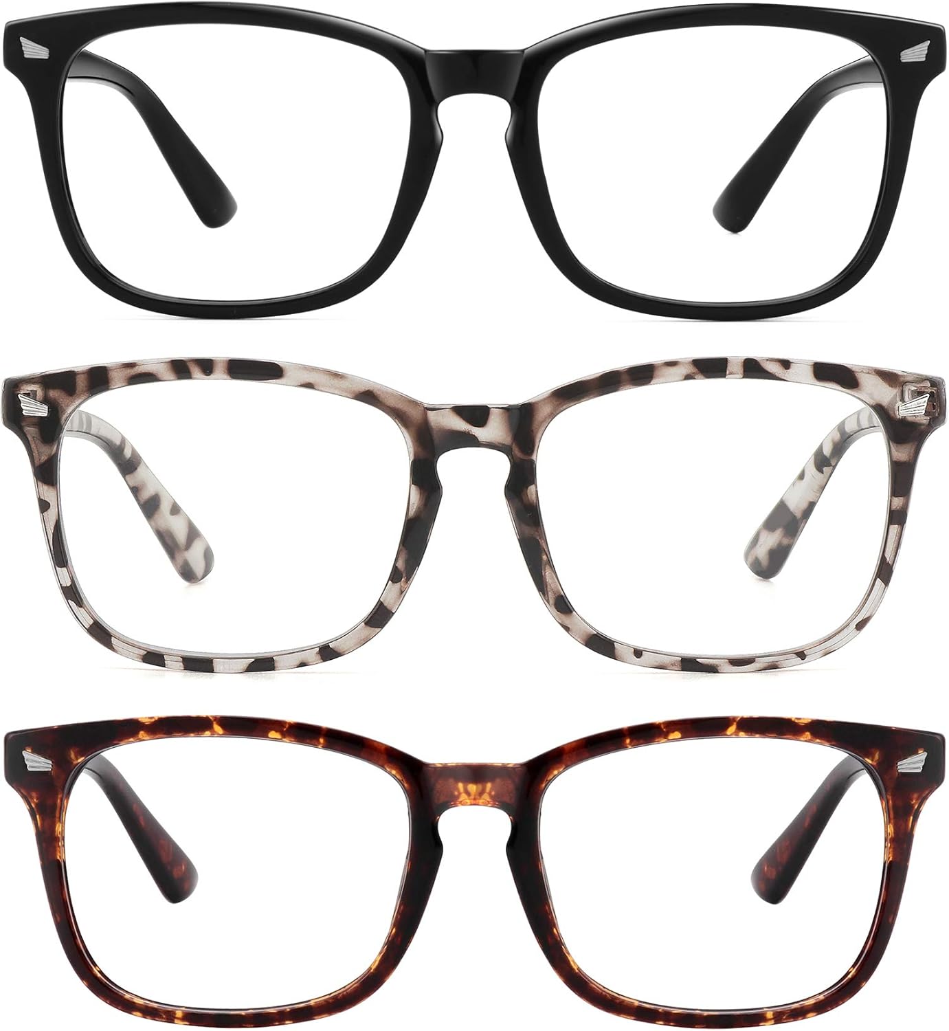 MEETSUN Blue Light Blocking Glasses, Anti Eye Strain Headache (Sleep Better),Computer Reading Glasses UV400 Transparent Lens (Black+Leopard+Tortoise, 53)