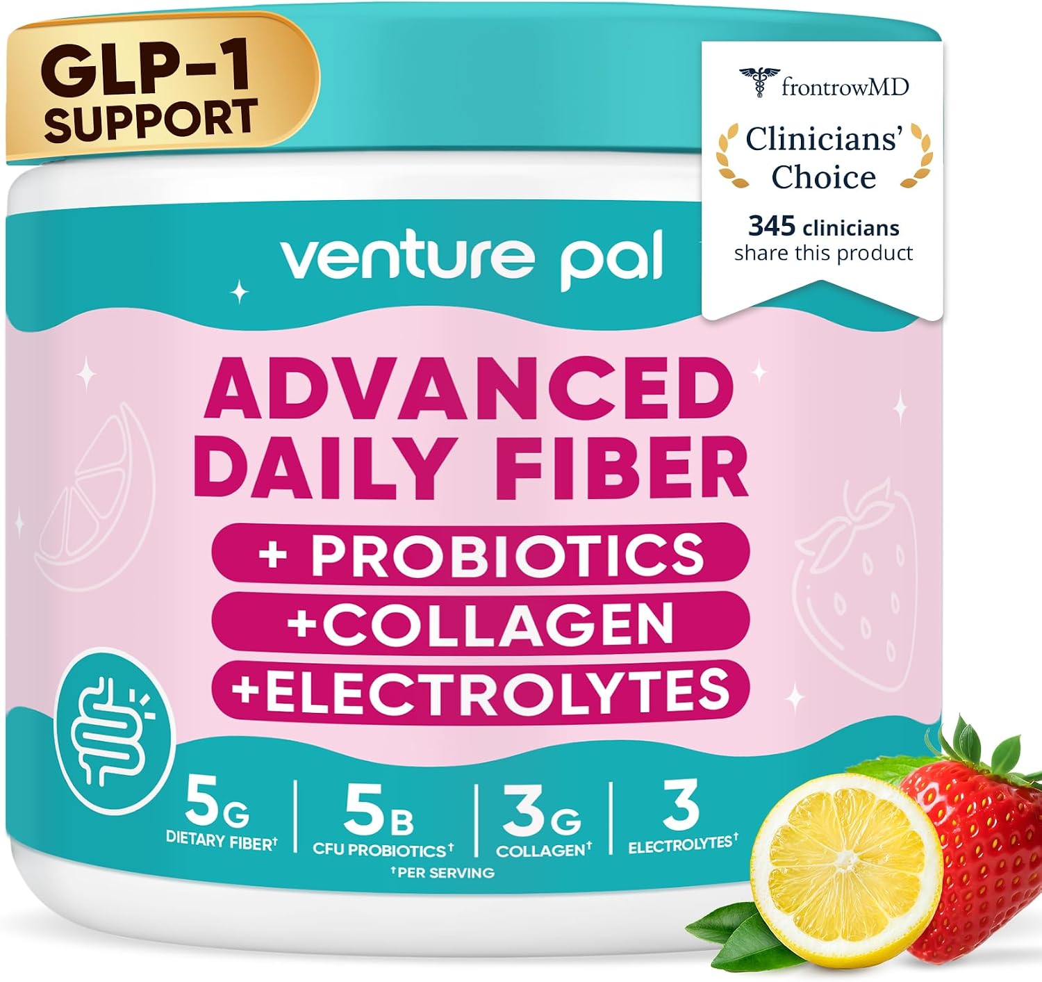 6-in-1 Daily Prebiotic Fiber Powder for Gut & Digestive Health, GLP-1 Friendly, Sugar Free Fiber Supplement Powder with Probiotics, Collagen Peptides & Electrolytes – For Women & Men – 7.8 OZ