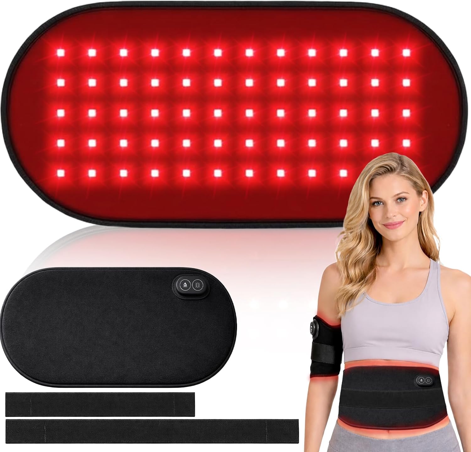Red Light Therapy Pad for Body, Plug-in Only Red Light Therapy Wrap with 660nm 850nm Dual Wavelength, Heating Red Light Belt with 5 Heat Level&Dual Straps for Back, Waist, Shoulder, Knee（Not Cordless