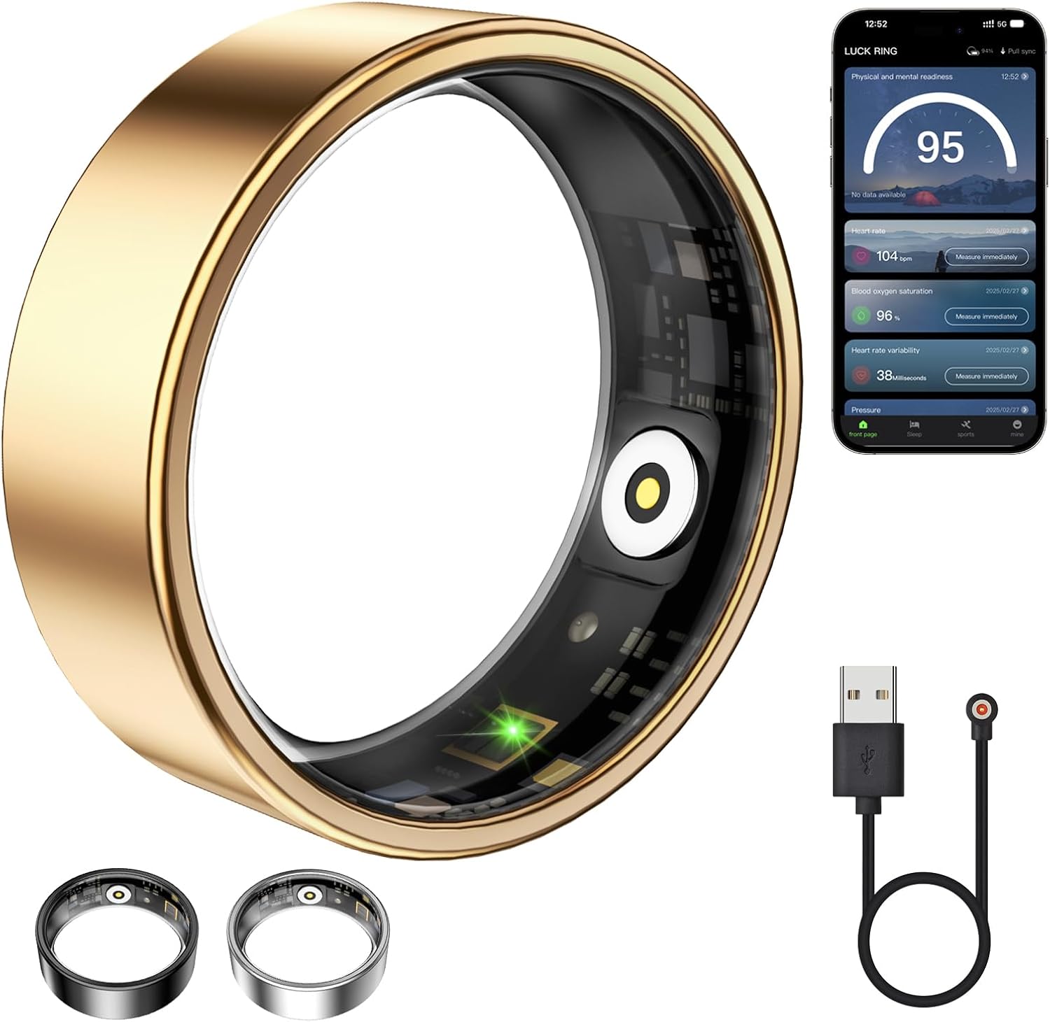 Smart Ring for Women & Men, Fitness Tracker with Heart Rate, Blood Oxygen, Sleep Monitoring, Long-Lasting Battery, No Subscription, IP68 Waterproof (Rose Gold, 7)