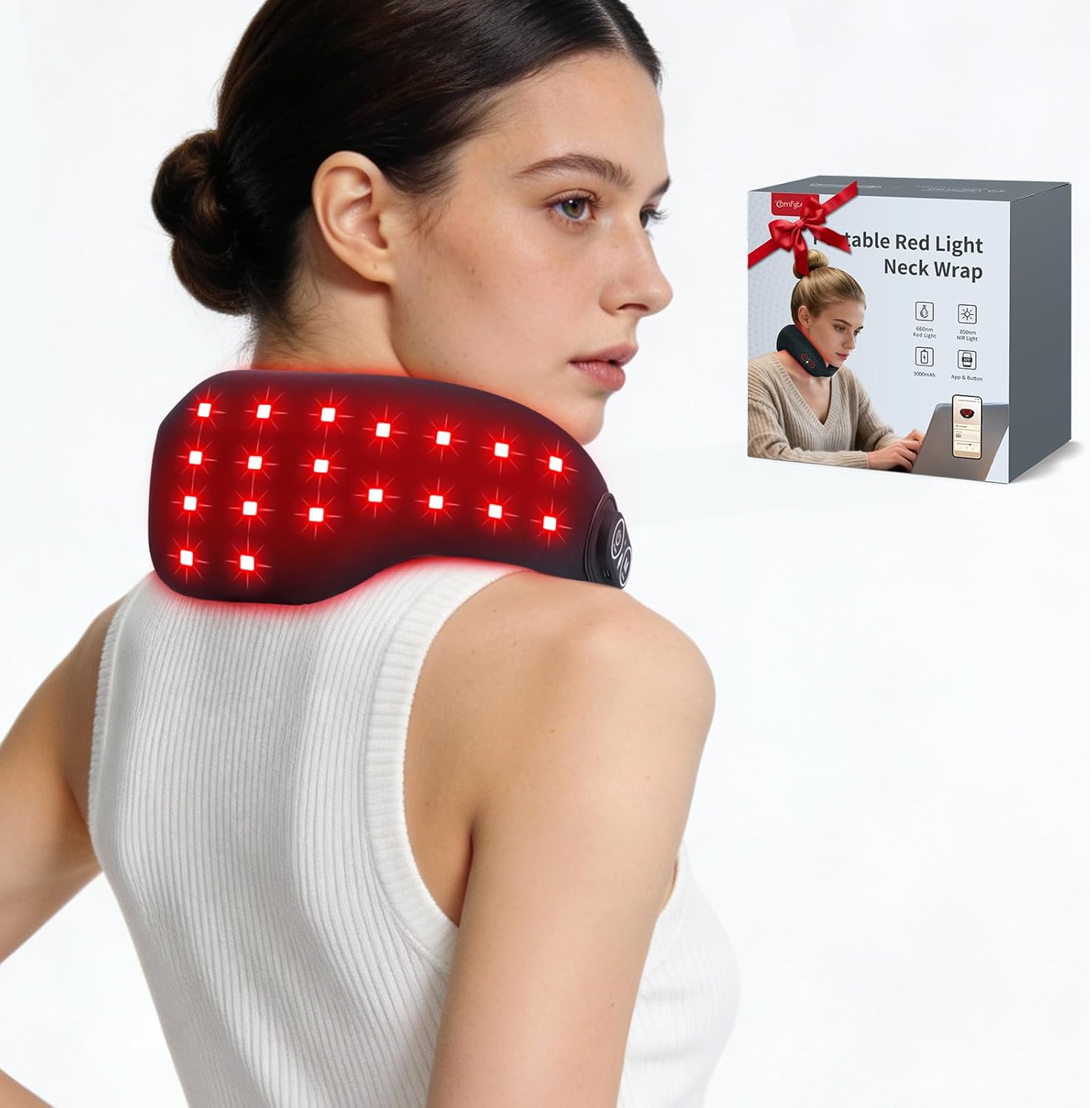 Comfytemp Cordless Red Light Therapy for Neck, Wearable Near Infrared Light Therapy Neck Wrap, Portable Wireless Light Wrap for Travel Home Office Use, 5W 660nm & 850nm, Fathers Day Dad Gifts for Men