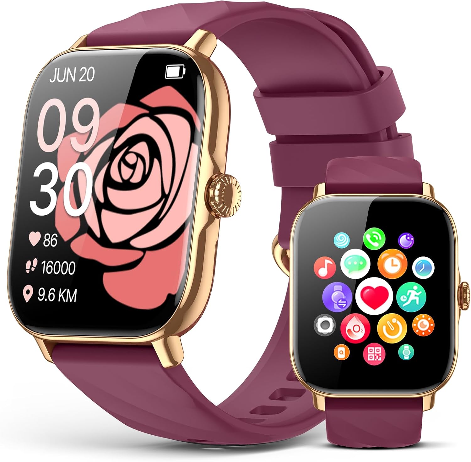 Smart Watches Fitness Tracker for Women Men with Step Counter, Sleep Calorie Monitor, Pedometer, IP68 Waterproof, Smartwatch with 120+ Sports for iPhone Android (Wine Red)