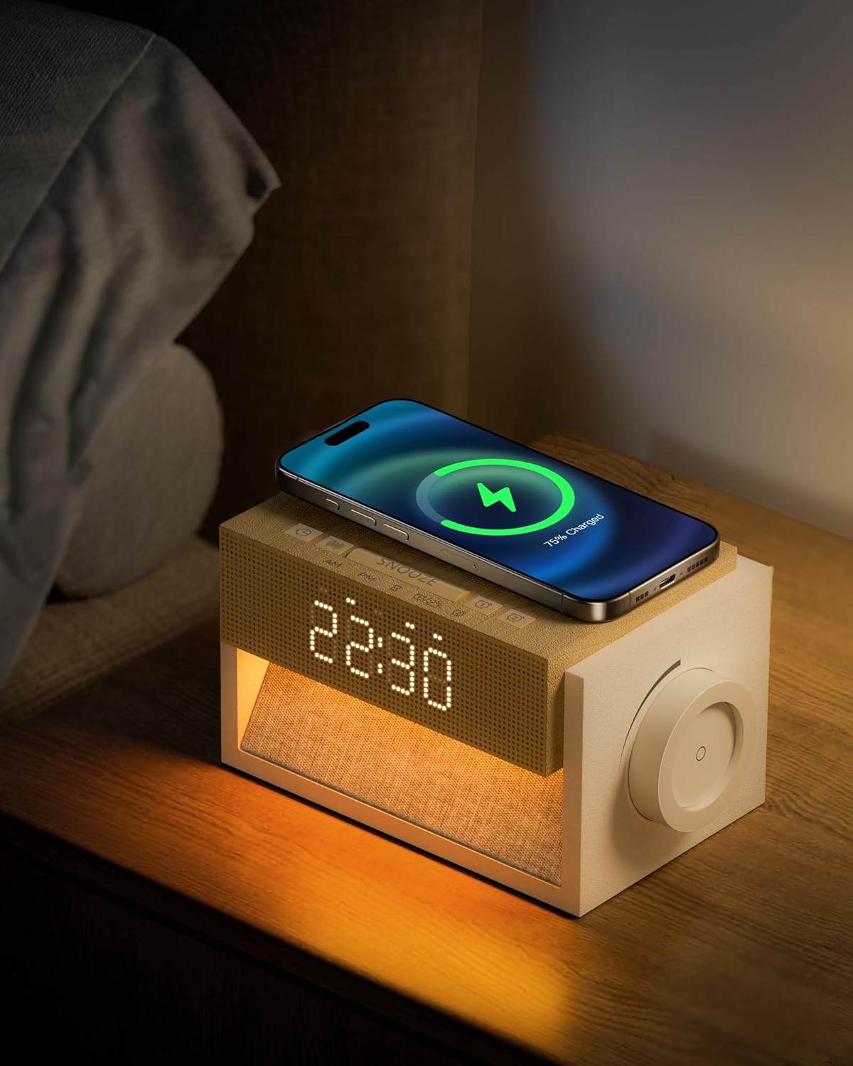 Sunrise Alarm Clock with Wireless Charger, White Noise Sound Machine with 20 Soothing Sounds, Wake Up Light Sunlight Simulator, Bedroom Desk Clock for Heavy Sleepers Kids Adults