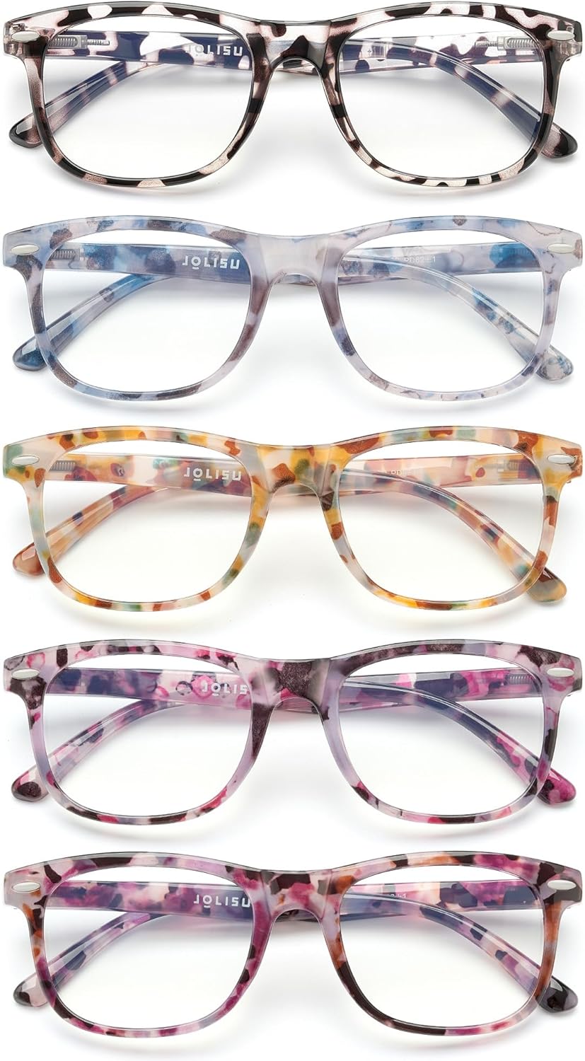JOLISU 5 Pack Reading Glasses For Women – Stylish Blue Light Blocking Readers -Womens Men Spring Hinge Eyeglasses (2.50)