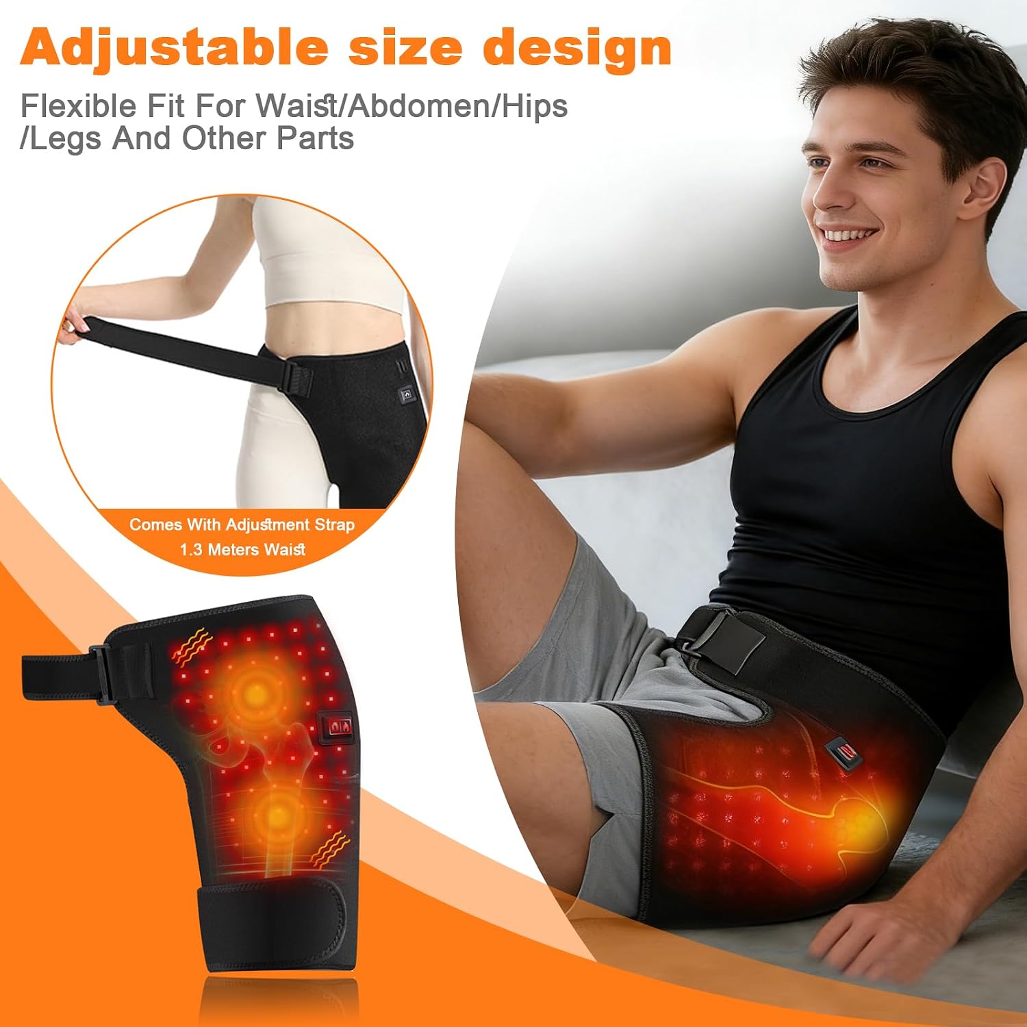 3 Adjustable Heat Levels, USB Powered, Wearable Support for Thigh, Buttock & Lower Back