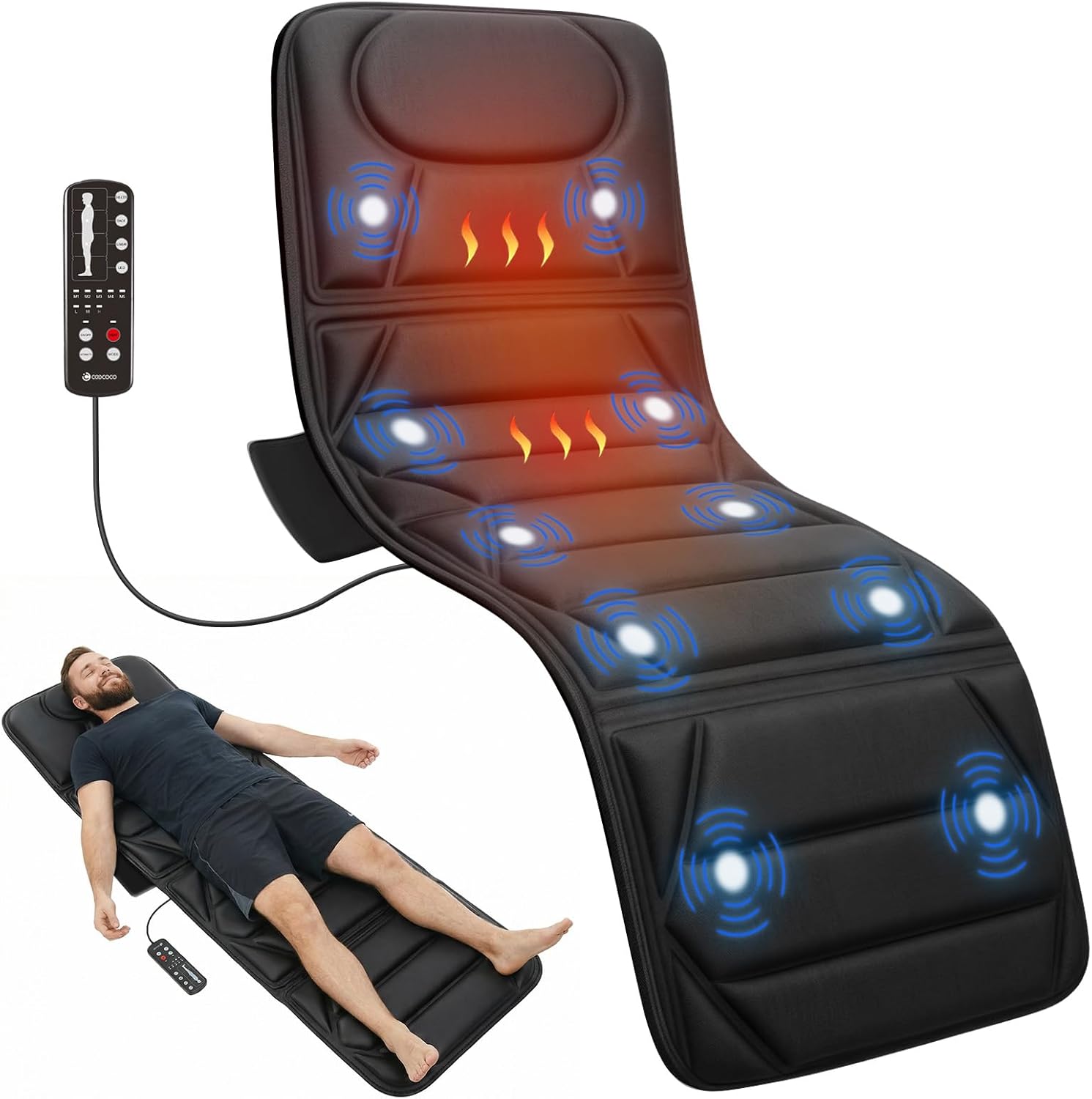 Full Body Massage Mat with Heat, 10 Motor Vibrating Full Body Massager for Bed, Sofa, Massage Mattress Pad with 5 Modes, Back Massager for Bed Relaxation, Father Day Gifts for Men Dad(Vibration Only)