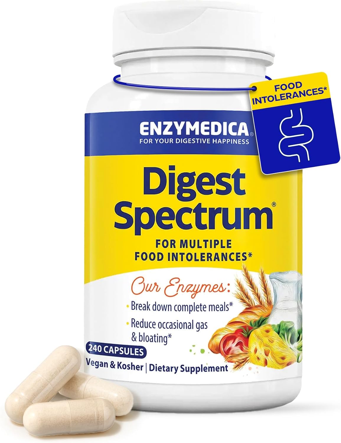 Enzymedica Digest Spectrum – Digestive Enzyme Supplement for Women & Men, Enzymes for Digestion, Gut Health, & Multiple Food Intolerances, Targets Gluten & Lactose, Helps Gas & Bloating – 240 Caps