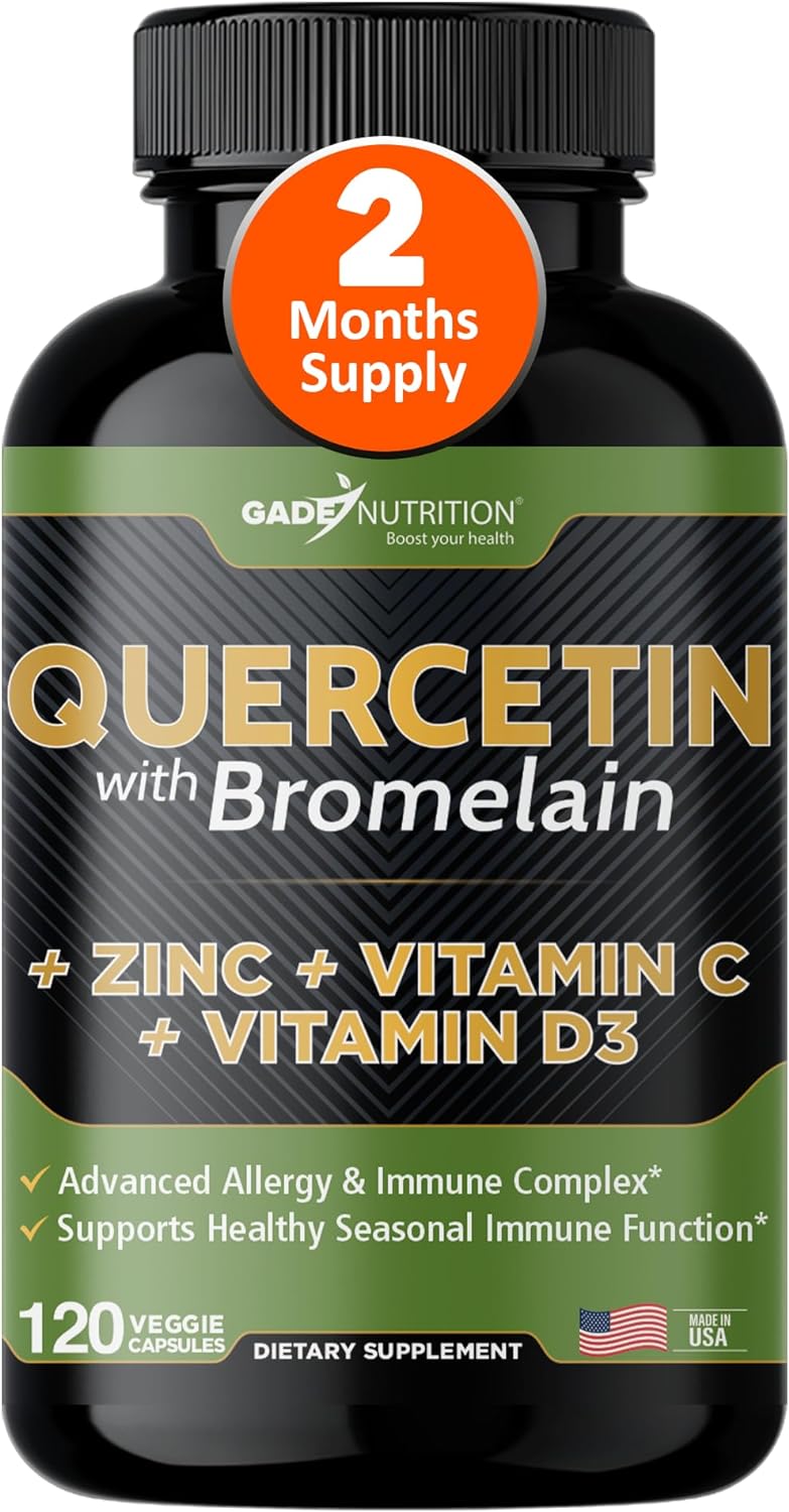 Gade Nutrition Quercetin with Bromelain Vitamin C and Zinc Vitamin D | Immune Support Supplement in Capsules | Non-GMO, Gluten-Free, Vegan | Made in USA | 2 Month Supply