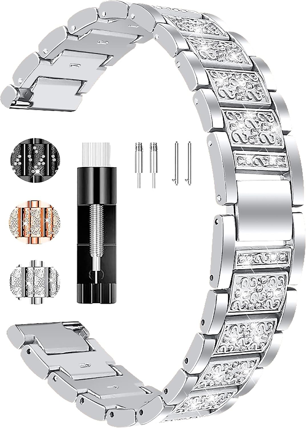 FitTurn Jewelry Bling Bands for FITVII H86/for Skeiwatch C30 S50 S55/for Realme/for Xplora X6 Play/for Donerton P22 P32 P36 P40/for KALINCO P22/for MorePro AIR2/for iTouch Air 3 40MM/for iTech Fusion 2/2S/2R Band, Diamond Rhinestone Bracelet Metal Strap Replacement