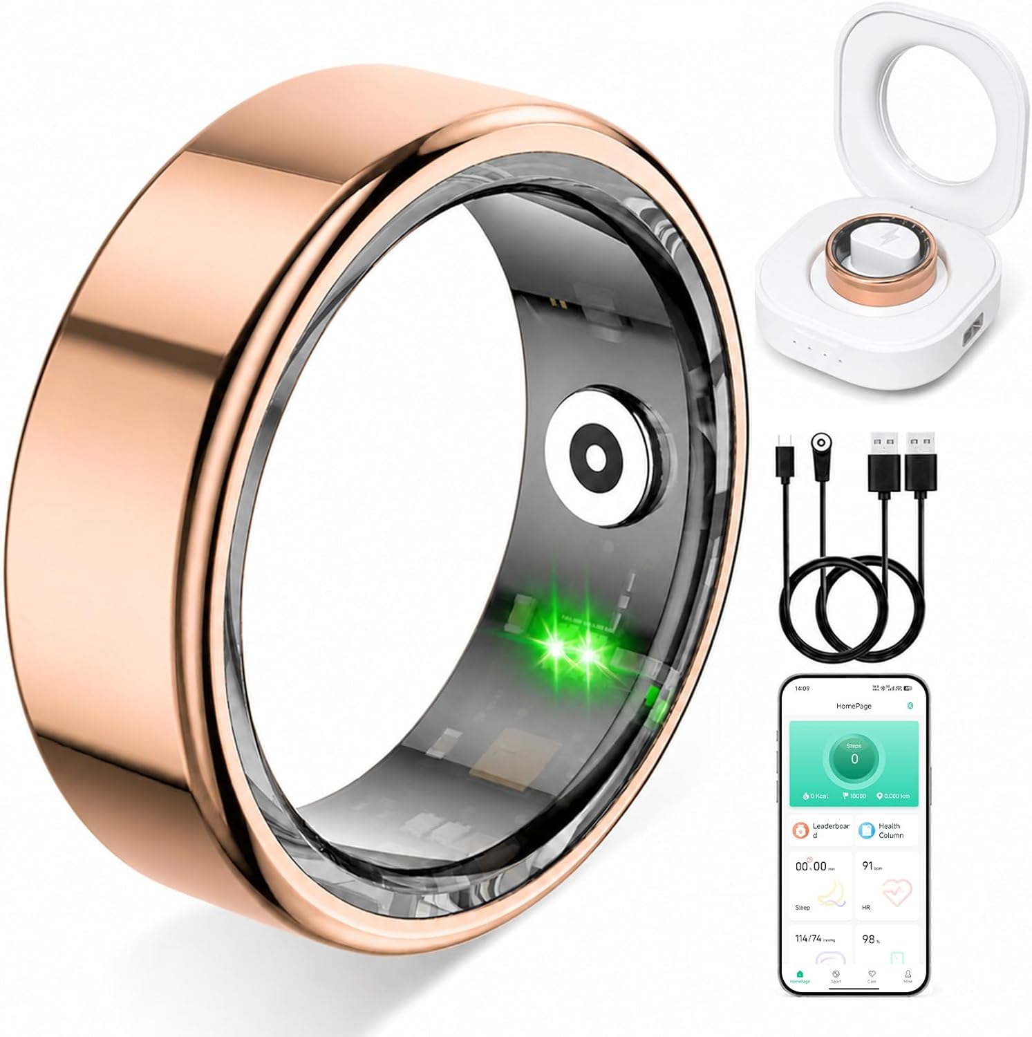 Smart Ring for Women & Men, IP68 Waterproof Fitness Tracker Ring with Heart Rate, Blood Oxygen & Sleep Monitor, Health Tracker Ring Compatible with iOS & Android, No Subscription Fee (#9)