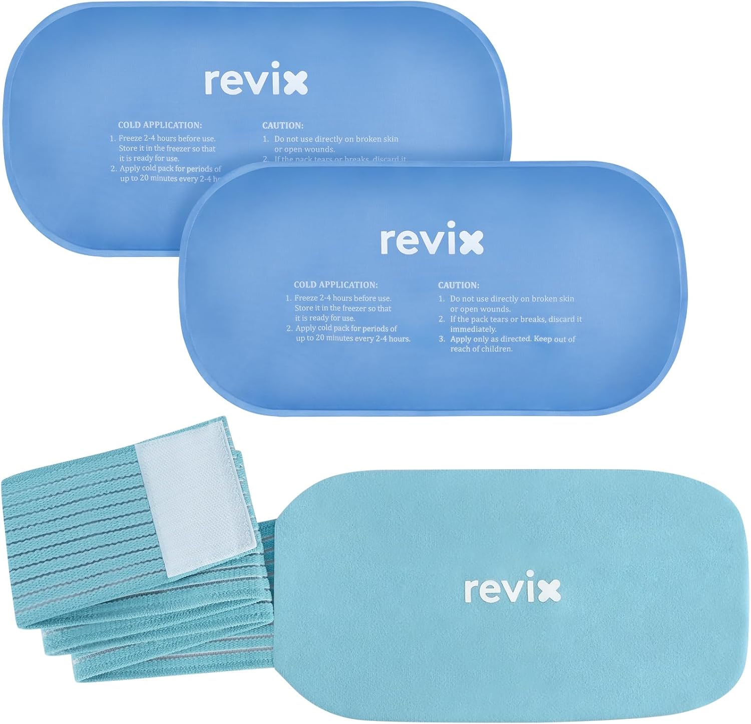REVIX Ice Packs for Injuries Reusable, 2 Packs Hot and Cold Pack with Adjustable Strap, Flexible Ice Wraps for Joints and Muscle, Rotator Cuff, Back, Knee Discomfort Relief (10″ x 5″ Blue)