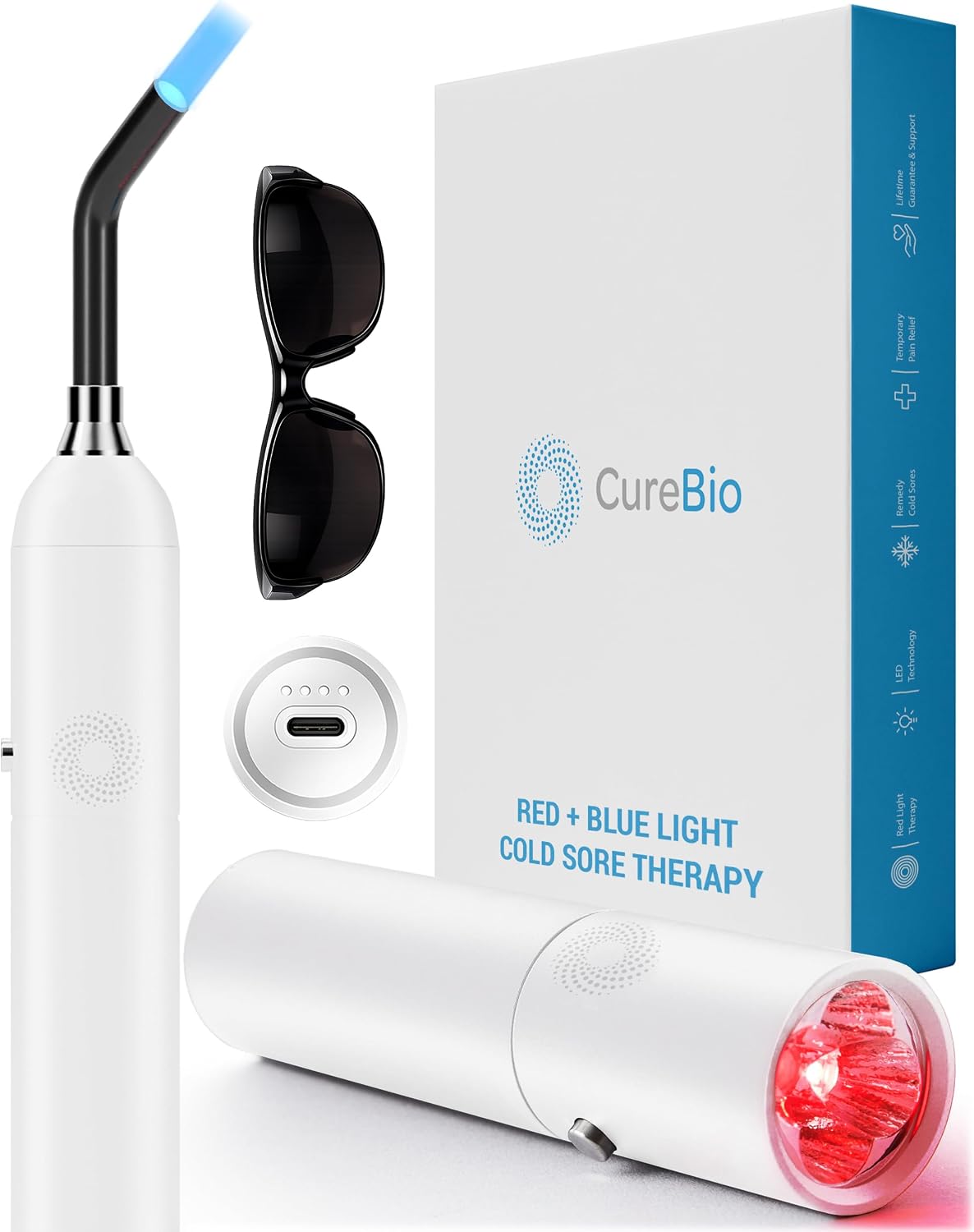 Cold Sore Red Light Therapy Wand with Blue and Infrared Wavelengths, 5 Effective LEDs, High Irradiance Light Therapy Device for Mouth, Lips, Skin, Face