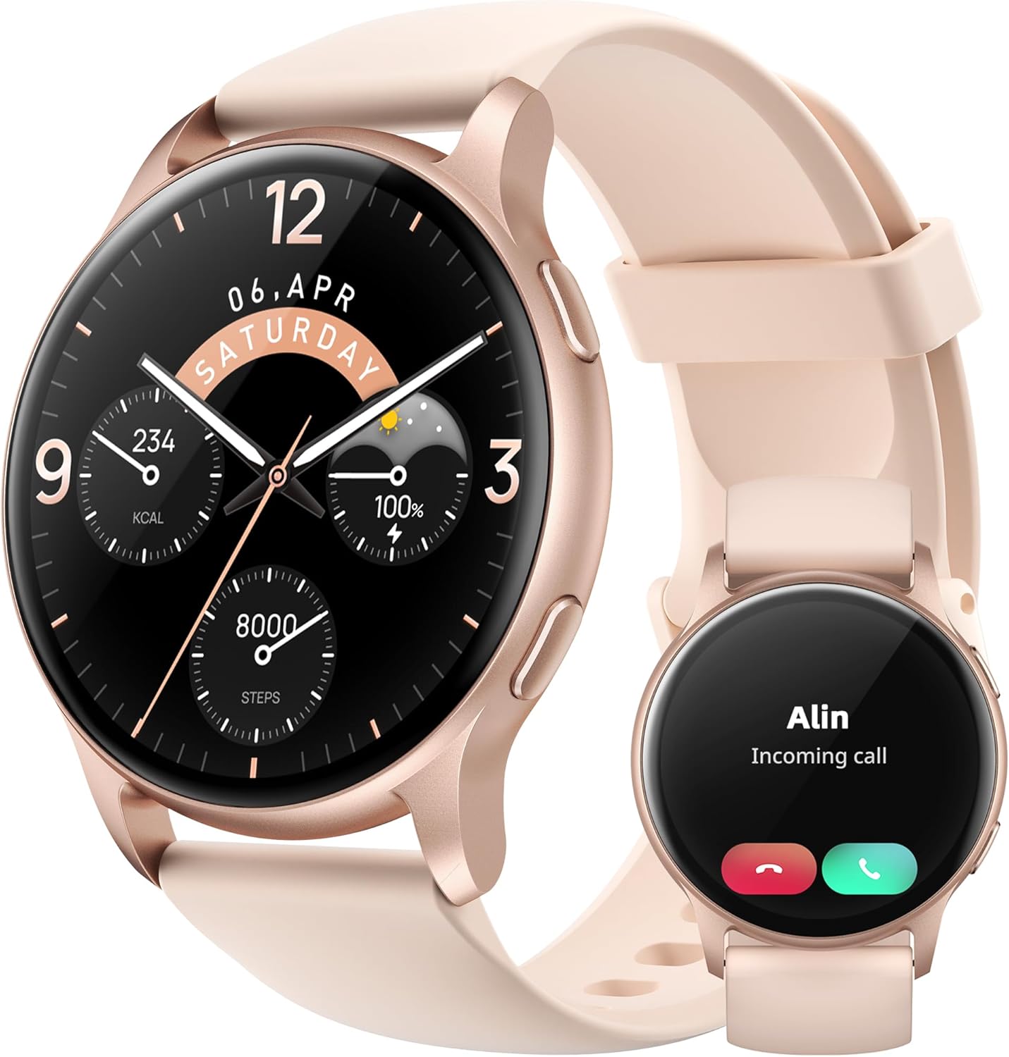 Parsonver Swimming Smart Watch (Answer/Make Calls), 5ATM Waterproof Watch for Women, HD Screen Fitness Tracker with 100+ Sport Modes, Heart Rate Sleep Monitor, Smartwatch for Android iPhone, Rose Gold