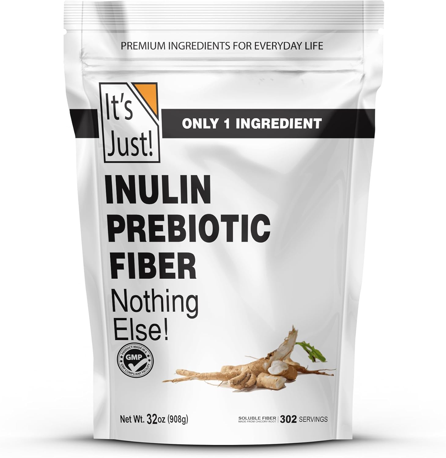 It’s Just! – Inulin Prebiotic Fiber, Water Soluble, Chicory Root Powder, Promotes Gut Health, Made in USA, Product of Belgium, Vegan/Keto Friendly