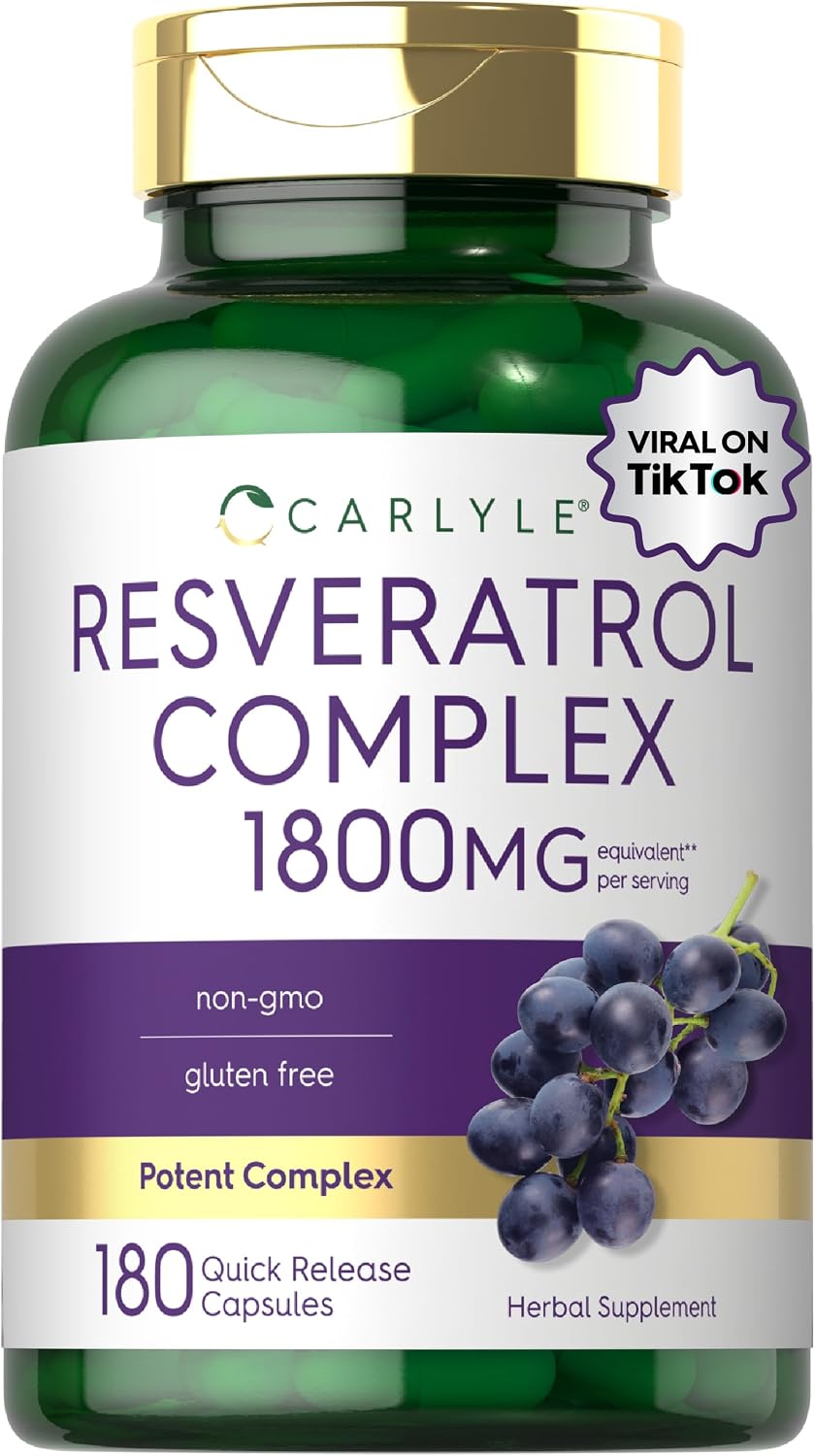 Carlyle Resveratrol Complex – 180 Capsules – Trans Resveratrol Supplement with Grape Seed Extract – Non GMO, Gluten Free