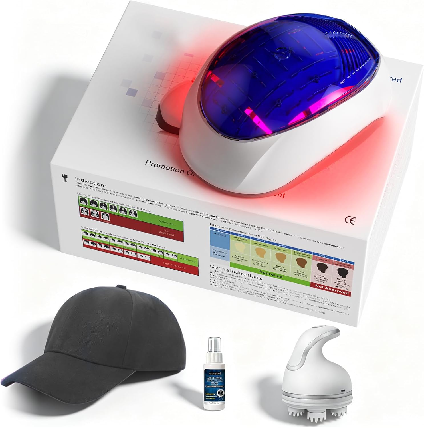 4-in-1 Hair Growth System – FDA Cleared 650nm Hair Growth Helmet With 200 Lasers for Hair Loss, Hair Thinning & Alopecia Treatment, Complete Kit with Scalp Massager & Serum