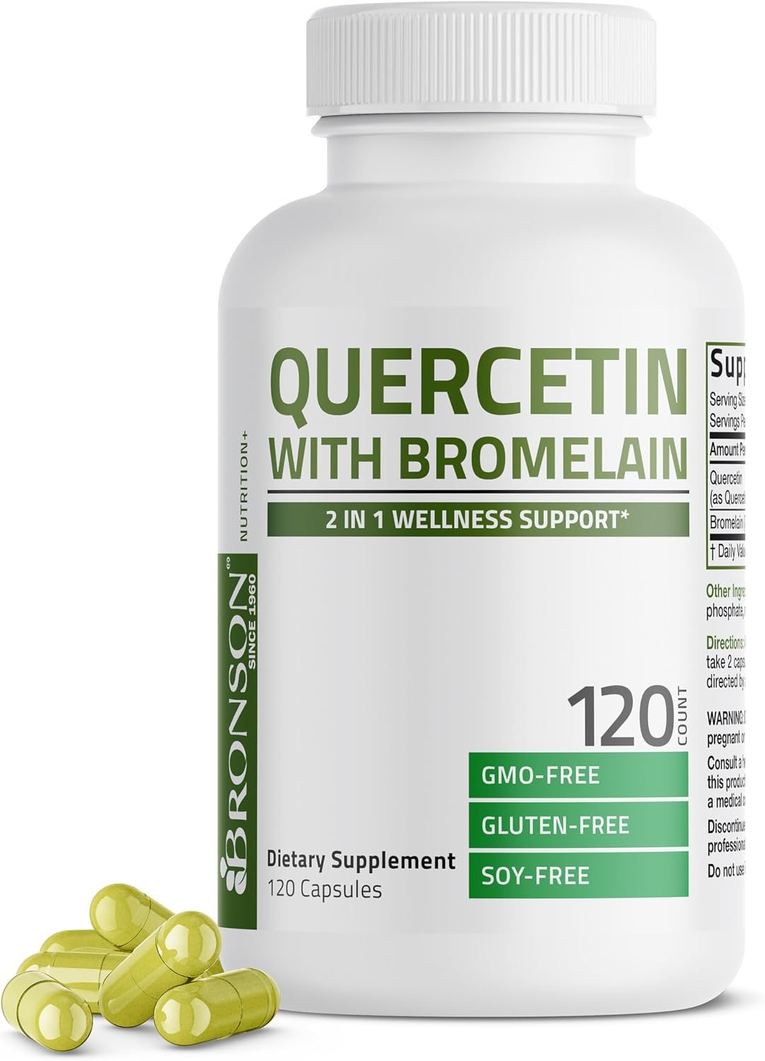 Bronson Quercetin with Bromelain 2 in 1 Wellness Support, Non-GMO, 120 Capsules