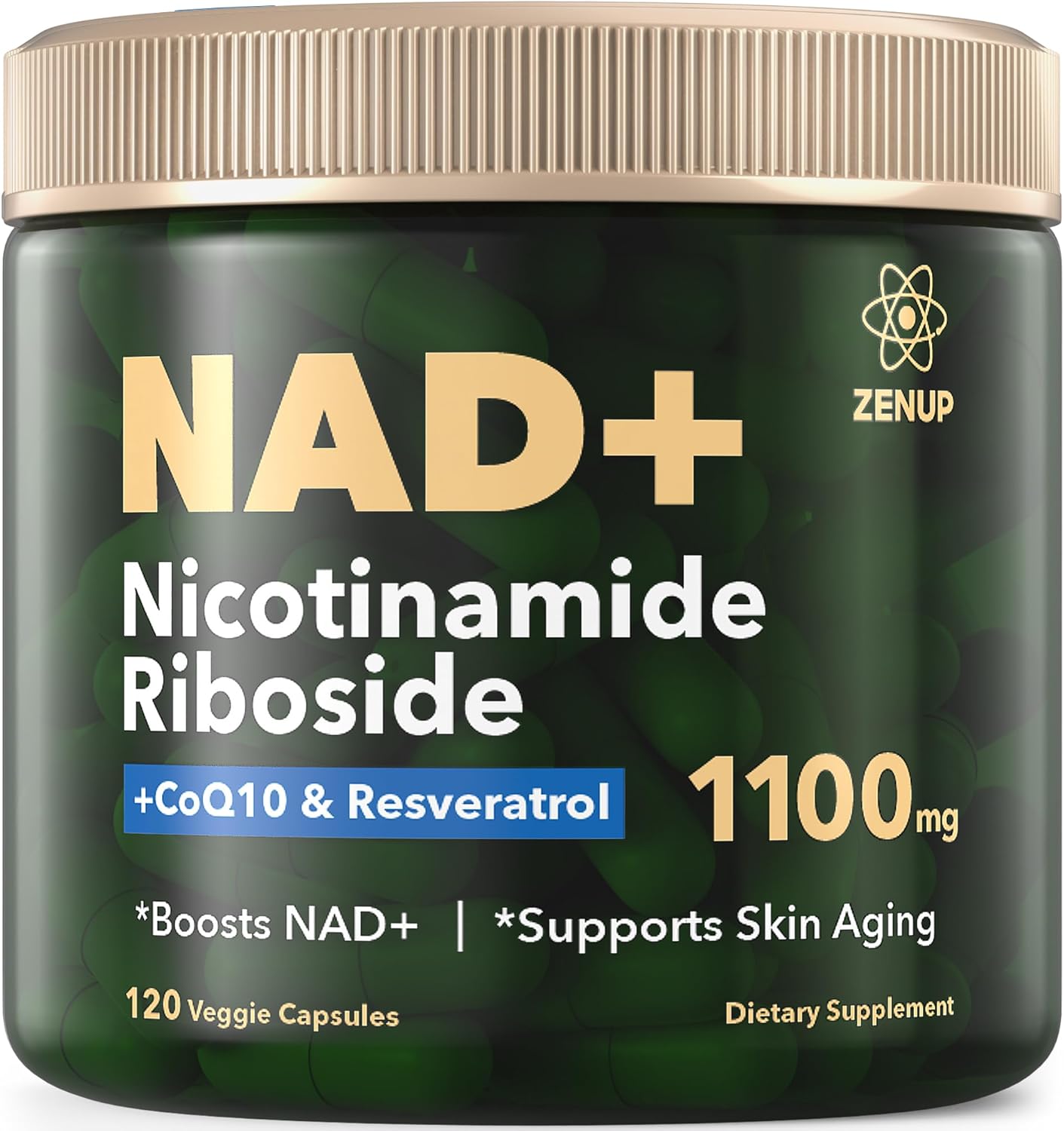 NAD+ Supplement | 1100mg Liposomal Nicotinamide Riboside with Resveratrol & Quercetin |Mental Focus | 120 Caps