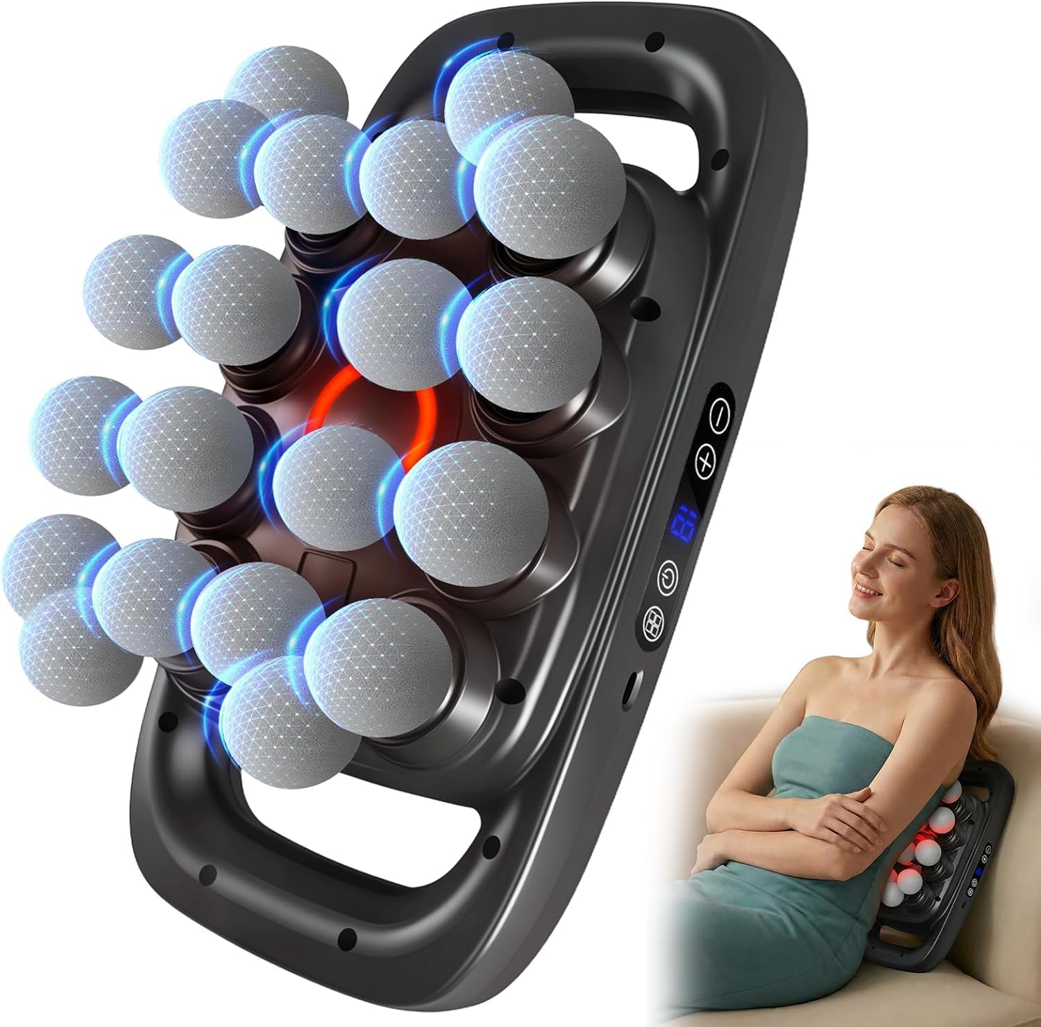 Mekanic 20-Head Massage Gun Deep Tissue with Soothing Warmth, 3 Modes & 30 Intensities, Quiet Multi-Head Back Massager for Pain Relief, Electric Percussion Muscle Massager for Body, Neck,and Legs