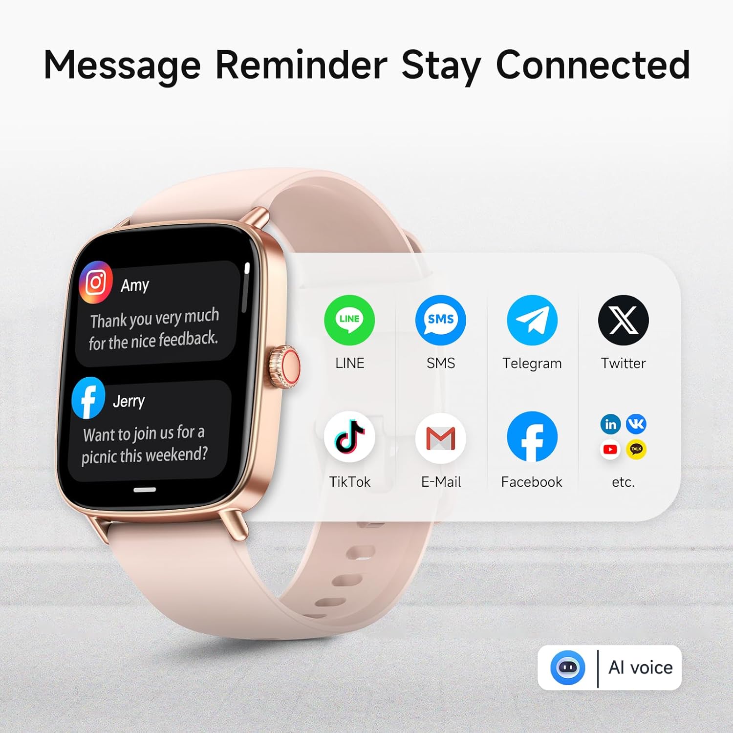 Smart Watch for Women, 1.85″ HD Smartwatch Compatible iPhone/Samsung/Android (Answer/Make Calls), 100+ Sport Modes Fitness Tracker with Heart Rate/Sleep/SpO2 Monitor, IP68 Waterproof, with 2 Bands