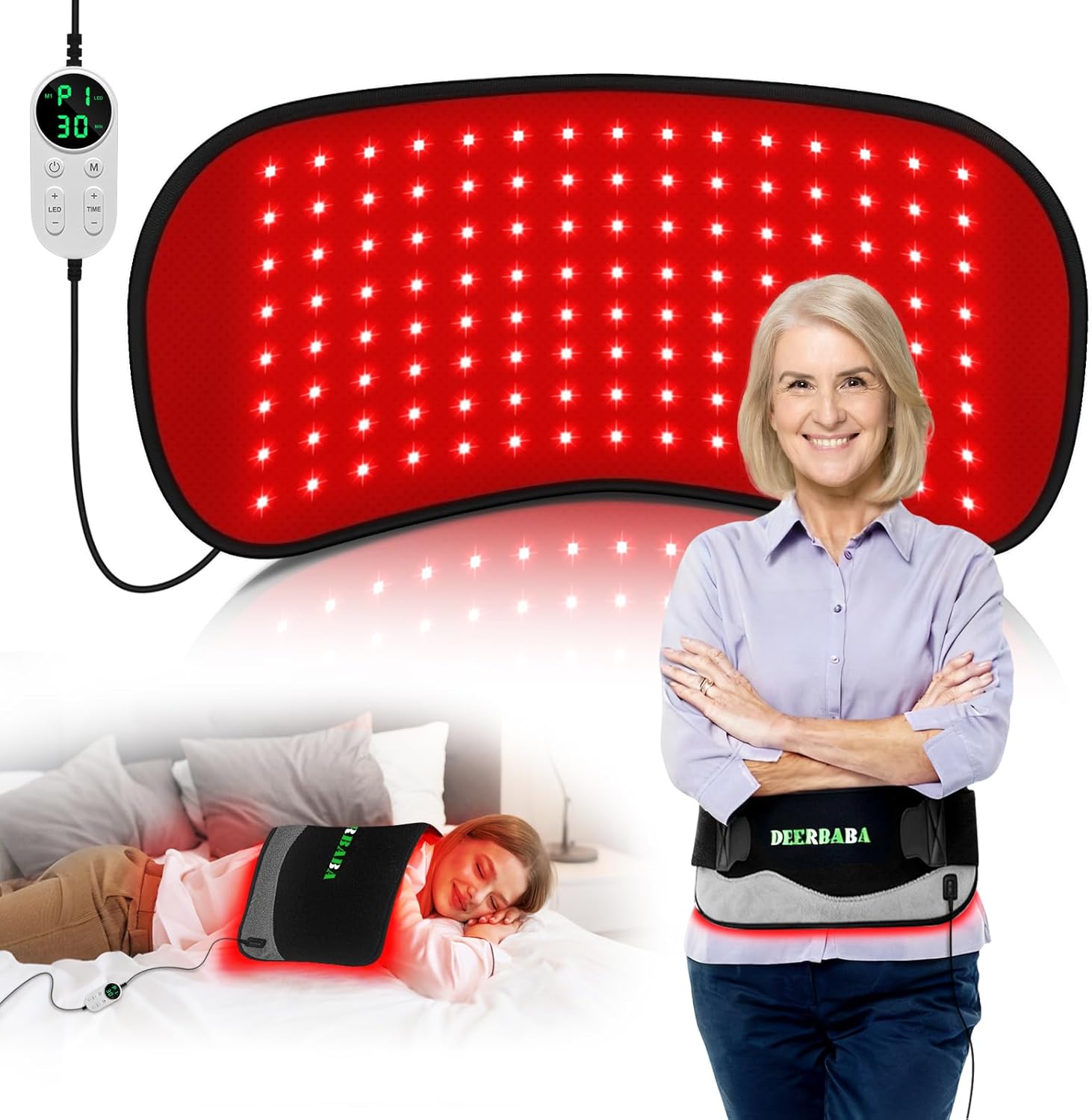 Red-Light-Therapy-for-Body,2026 Upgraded-4 Modes 5 Stage Power Medical-Grade TPU Mat for Body Pain Relief,20″x 9″Dual Wavelength Infrared Red Light Blanket LEDs