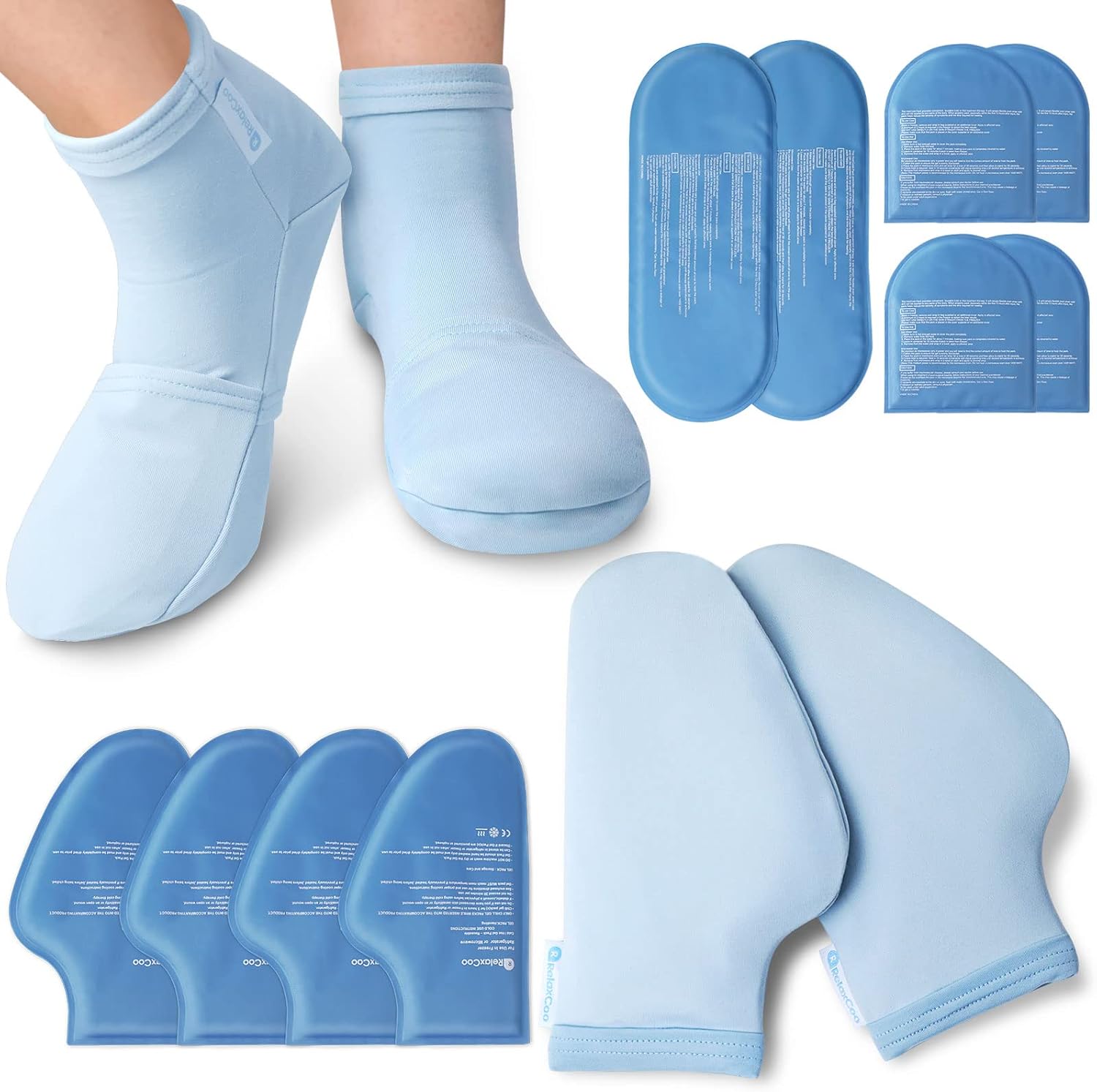 RelaxCoo Chemo Cold Therapy Socks & Hand Ice Pack Gloves for Chemotherapy Neuropathy, Chemo Care Package for Women and Men, Plantar Fasciitis, Carpal Tunnel, Arthritis Hand Feet Pain Relief, S/M