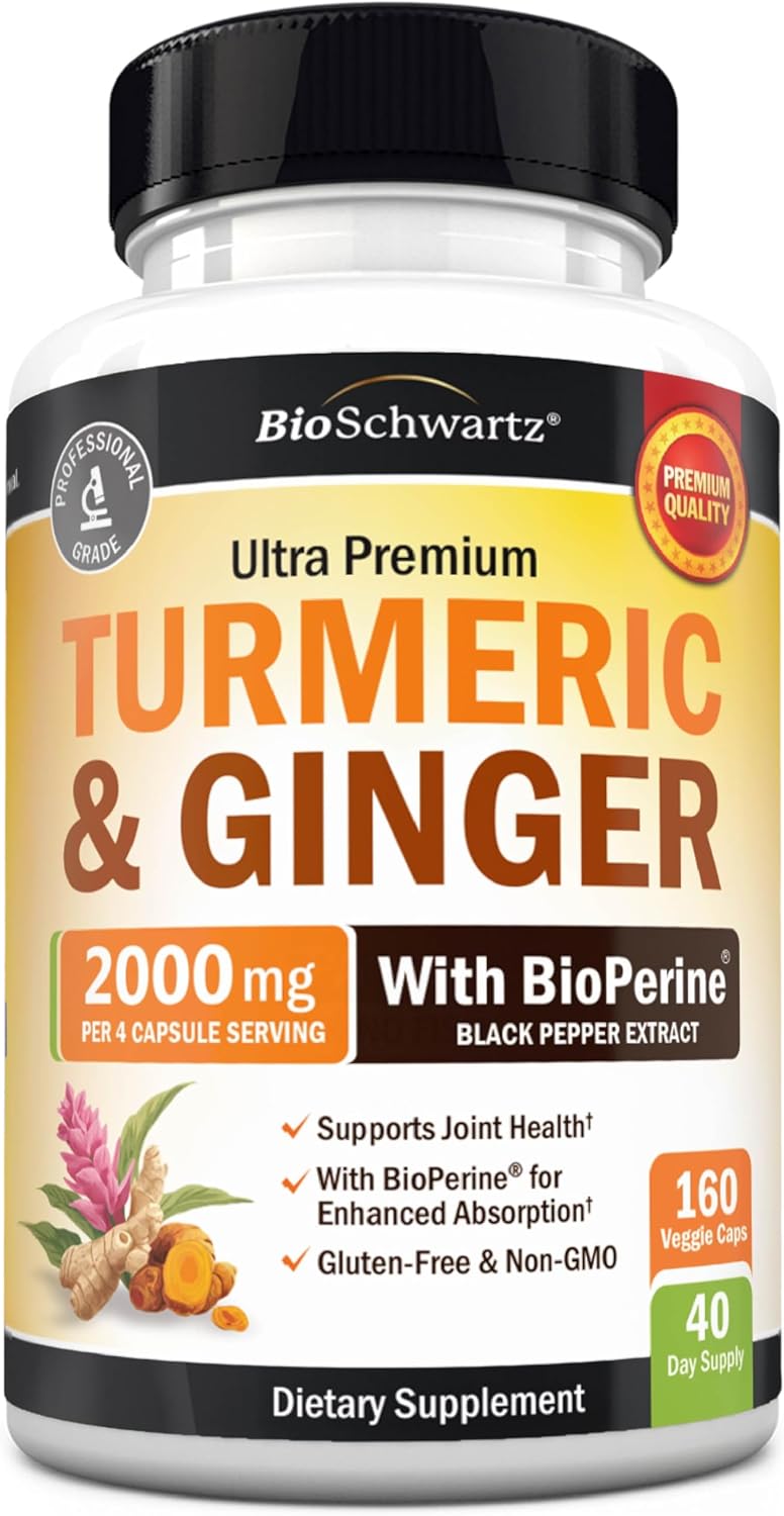 Turmeric and Ginger Supplement with BioPerine – Turmeric Curcumin with Black Pepper & Organic Ginger for Enhanced Absorption for Digestion Knee & Joint Support – Vegan & Non-GMO (40 Servings)