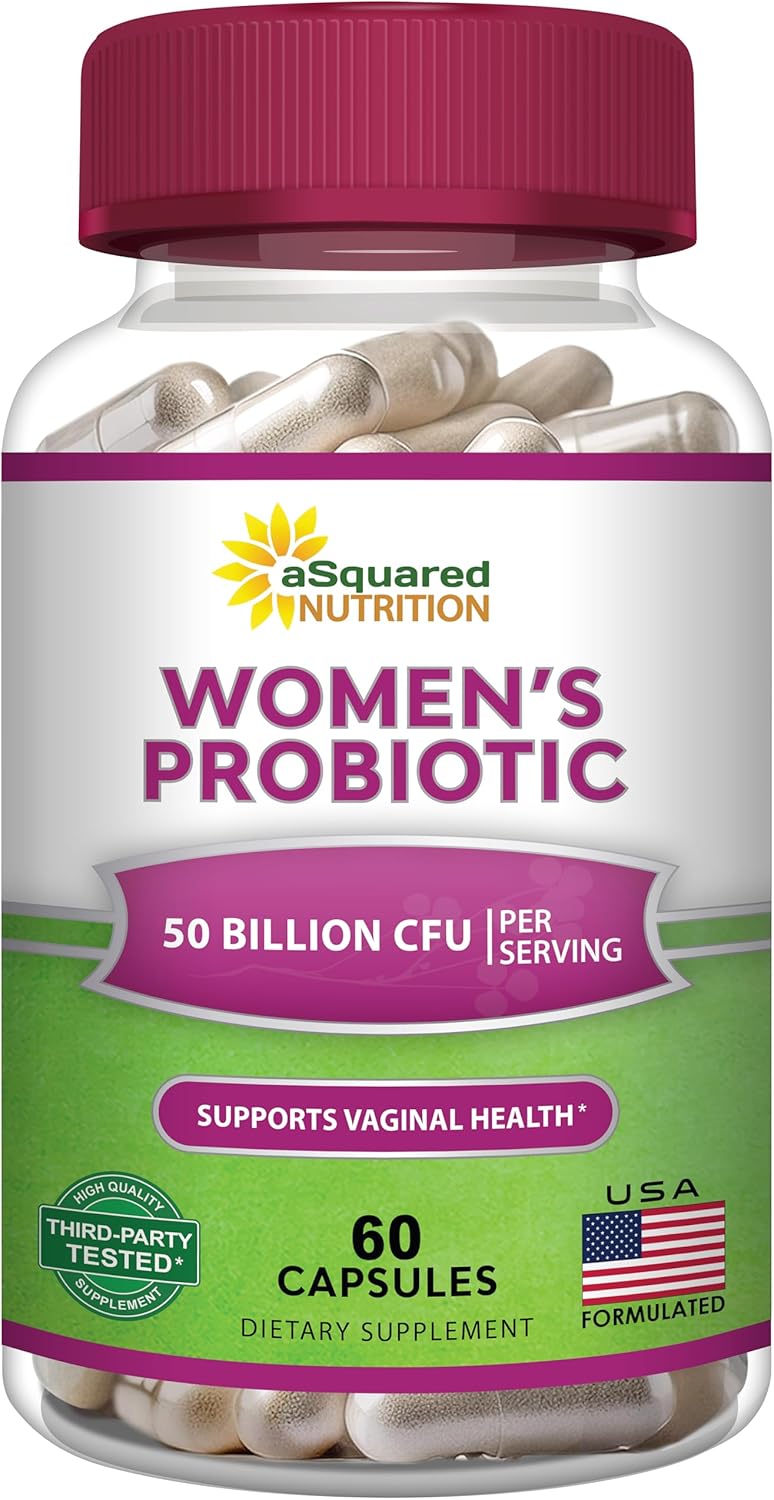 aSquared Nutrition Probiotics for Women – 50 Billion CFU Women’s Probiotic Supports Digestive, Gut, Vaginal & Urinary Tract Health – Prebiotics for Females – 60 Capsules – Alt to Gummies