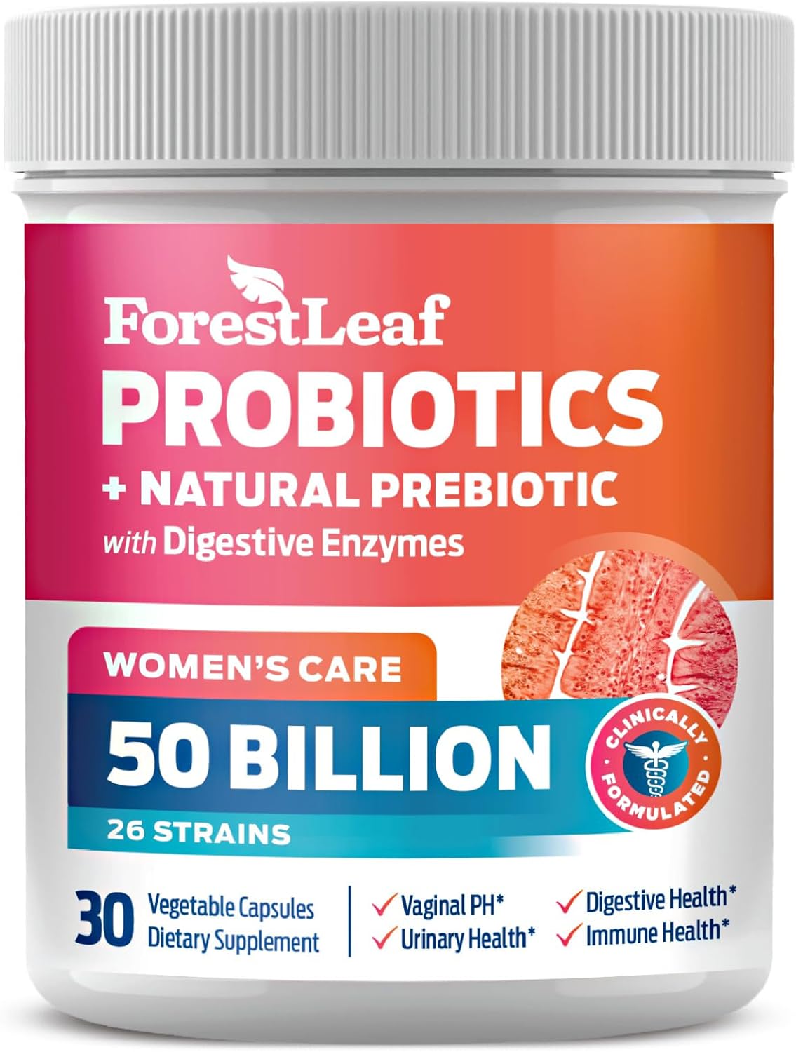 Probiotics for Women, 50 Billion CFU, 26 Unique Strains, Women’s Probiotic and Prebiotics Support Digestive Health, w/ Cranberry, Hibiscus & D-Mannose for Vaginal PH Balance, Urinary, Gut (30 Caps)