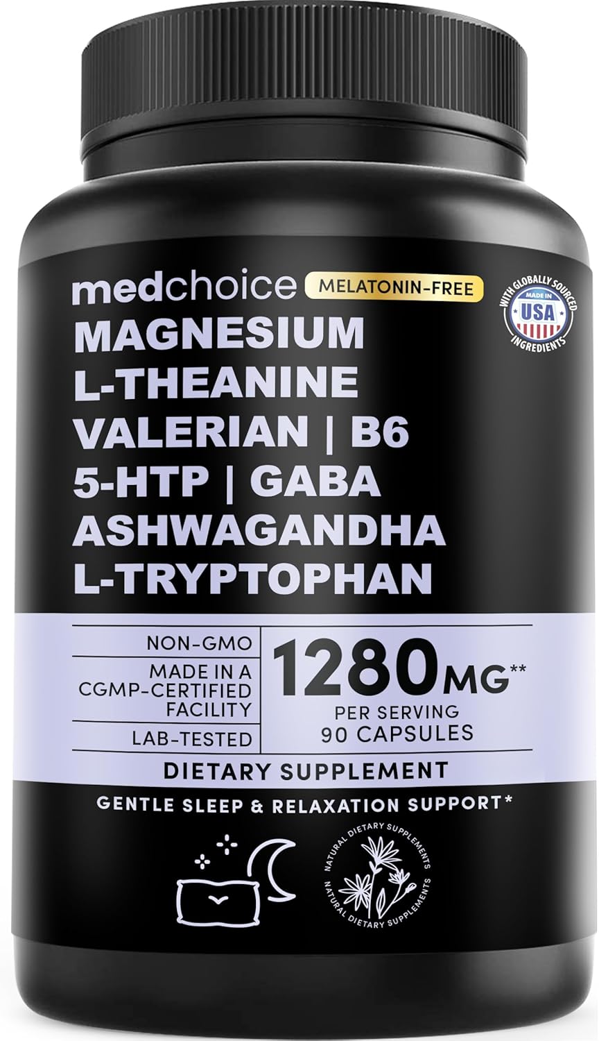 12-in-1 Sleep Support Capsules – Melatonin-Free and Non-Habit Forming Sleep Supplement with a Balanced Blend of Magnesium, Ashwagandha, L-Tryptophan, Valerian Root, GABA and 5-HTP (90 Capsules)