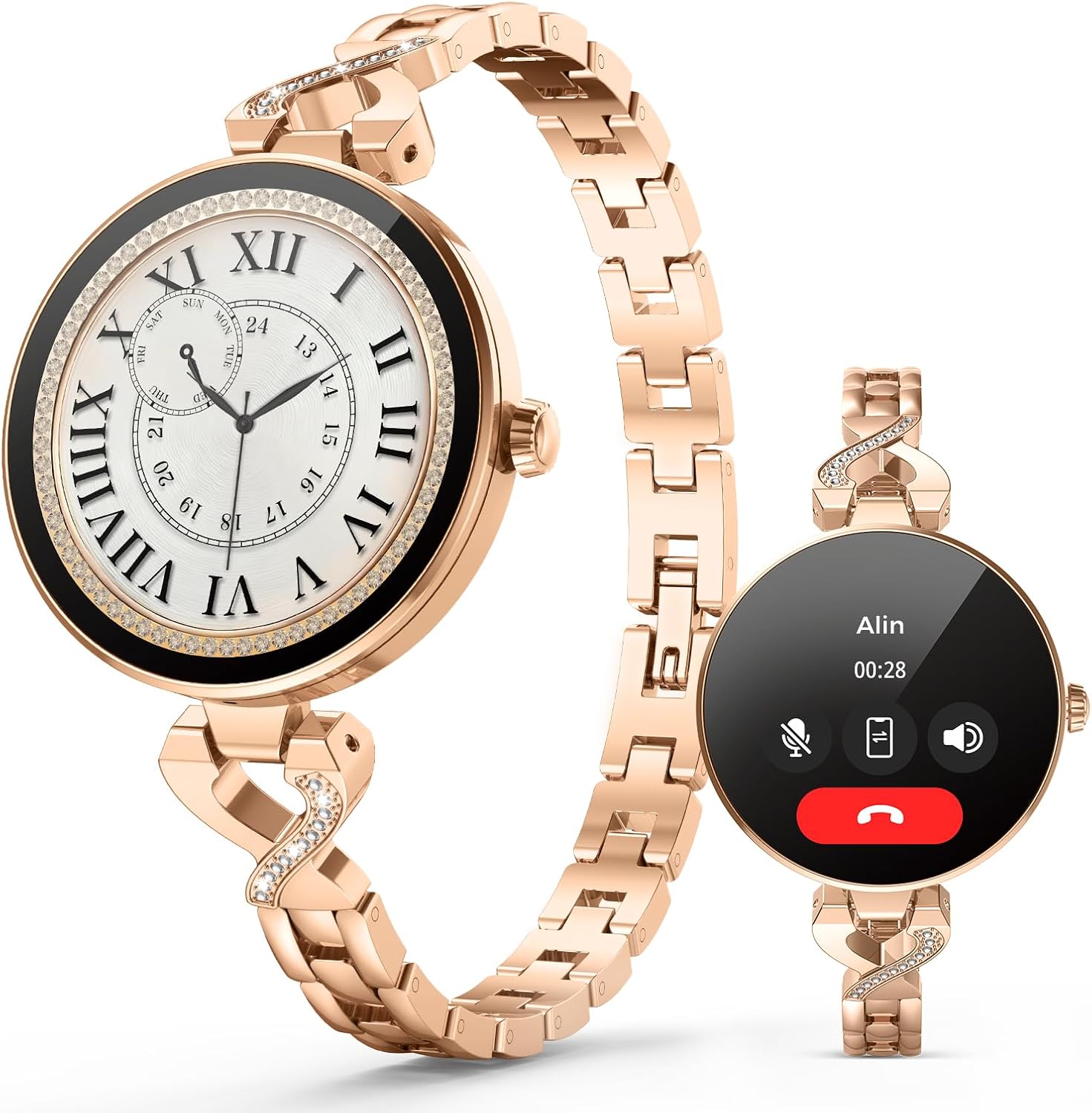 Smart Watches for Women, Answer/Make Call, 1.04” AMOLED, 24H Sleep Tracker, Fitness Tracker with Heart Rate/Blood Pressure/SpO2/Stress Monitor, 100+ Sport Modes Waterproof Smartwatch for IOS Android